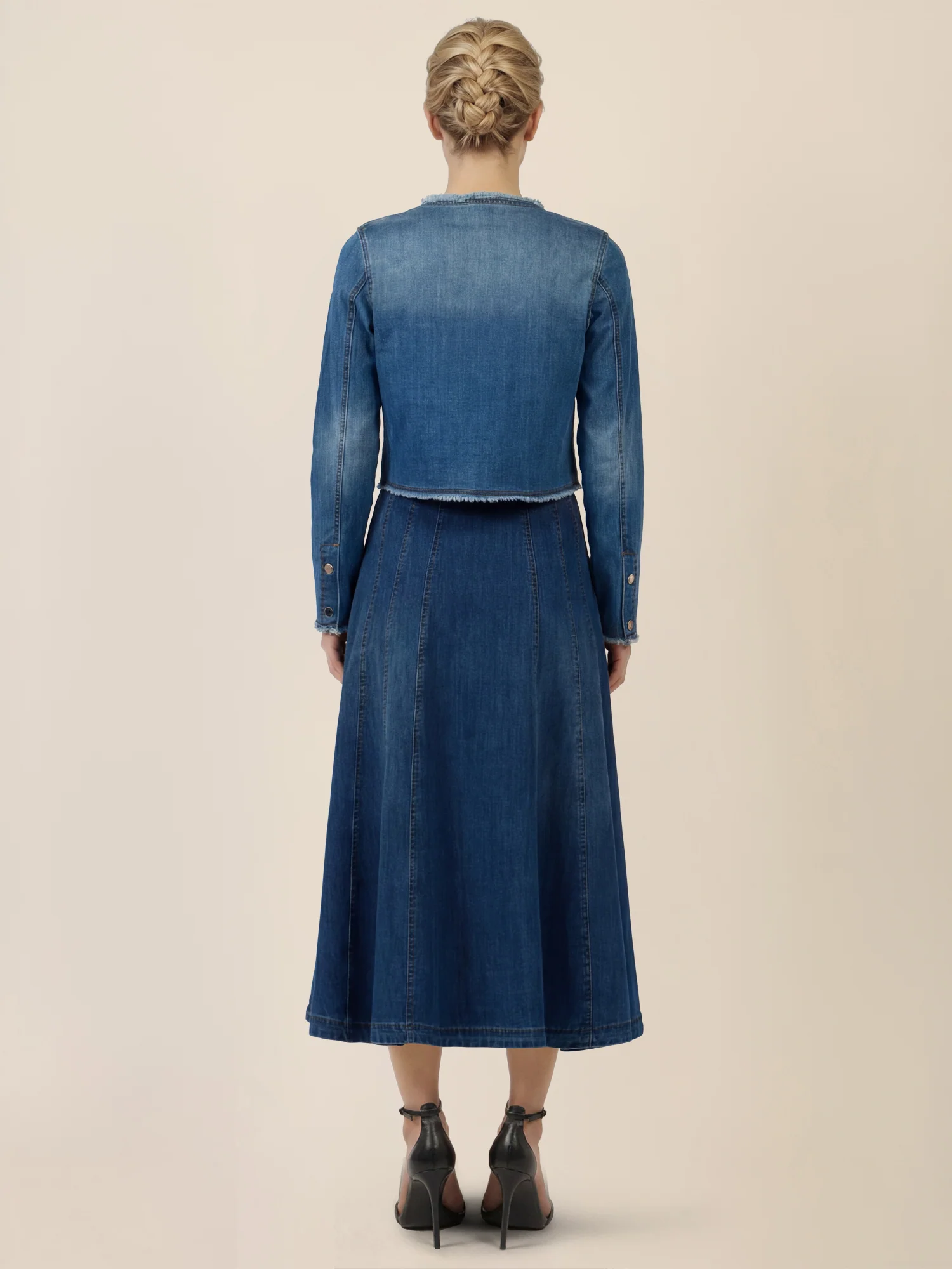 APART A-Linien-Rock aus Denim in ausgestellter Form | hellblau - Image 3