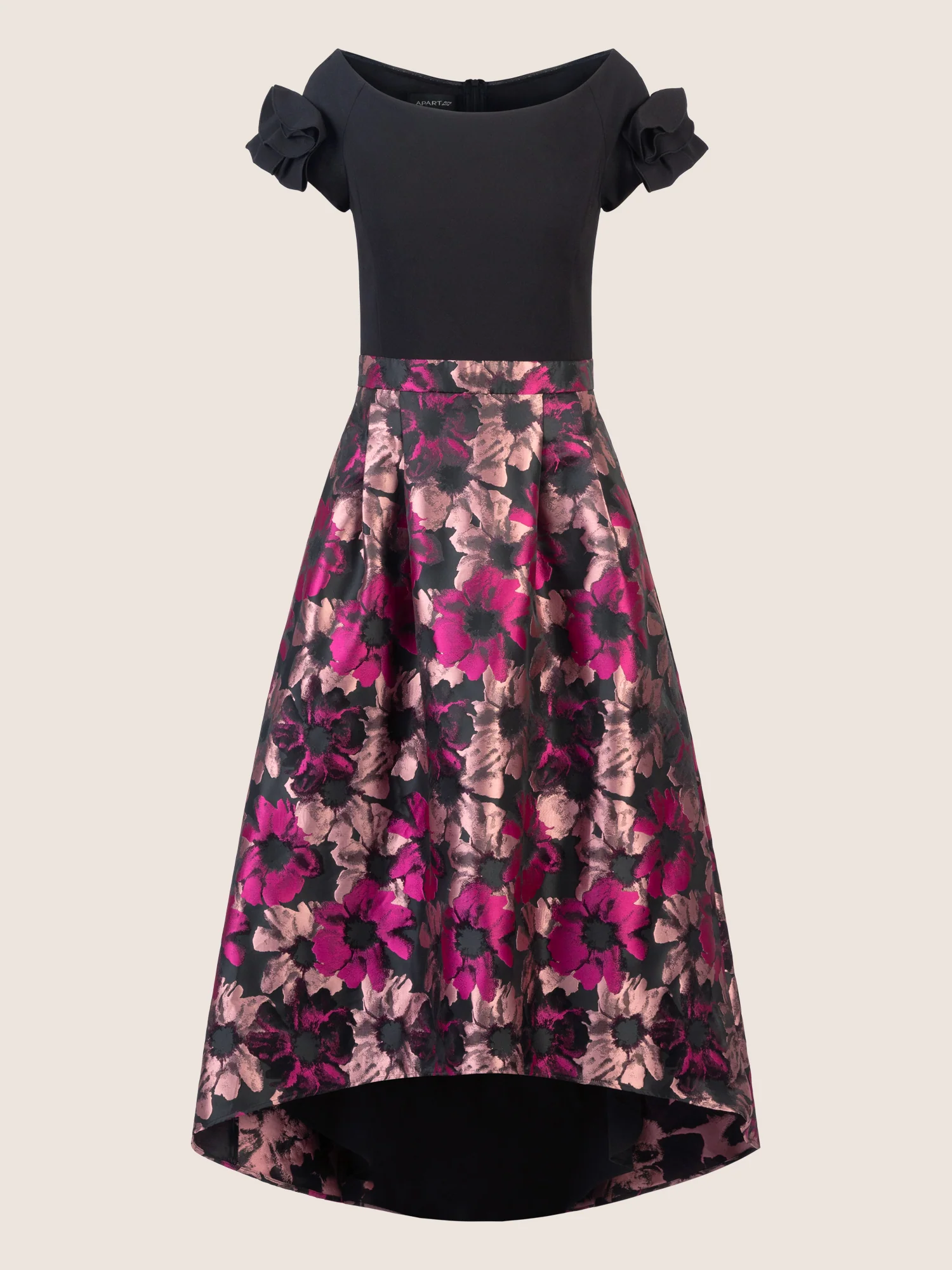 APART Abendkleid aus festem Jersey und Jacquard mit Blumenmuster | schwarz-multicolor - Image 3