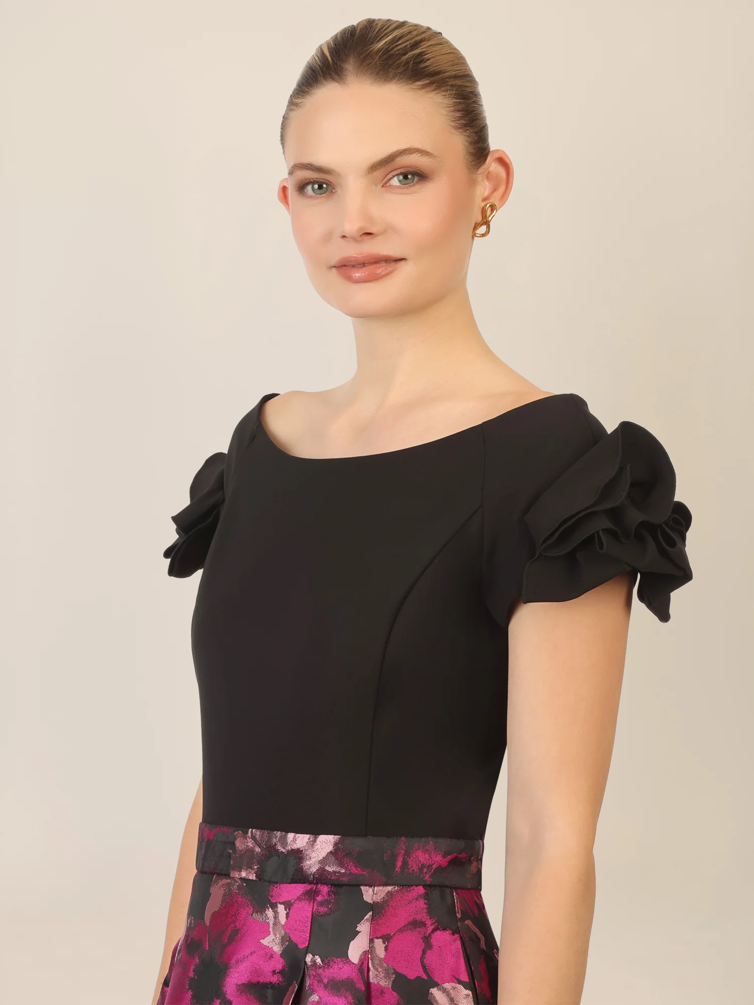 APART Abendkleid aus festem Jersey und Jacquard mit Blumenmuster | schwarz-multicolor - Image 4