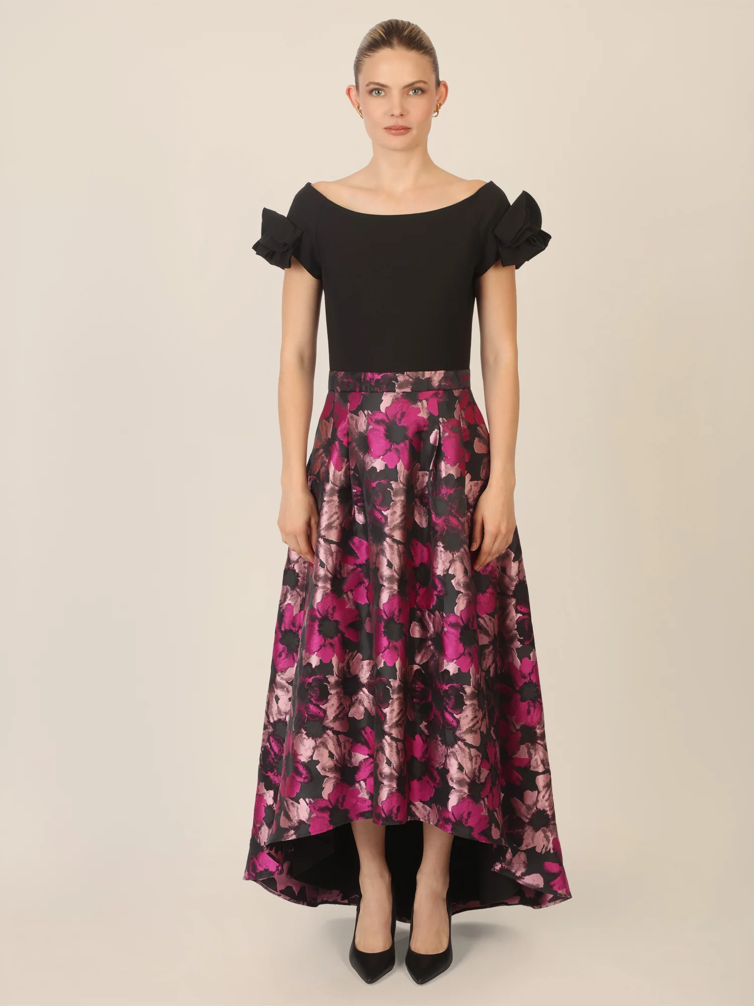 APART Abendkleid aus festem Jersey und Jacquard mit Blumenmuster | schwarz-multicolor - Image 5