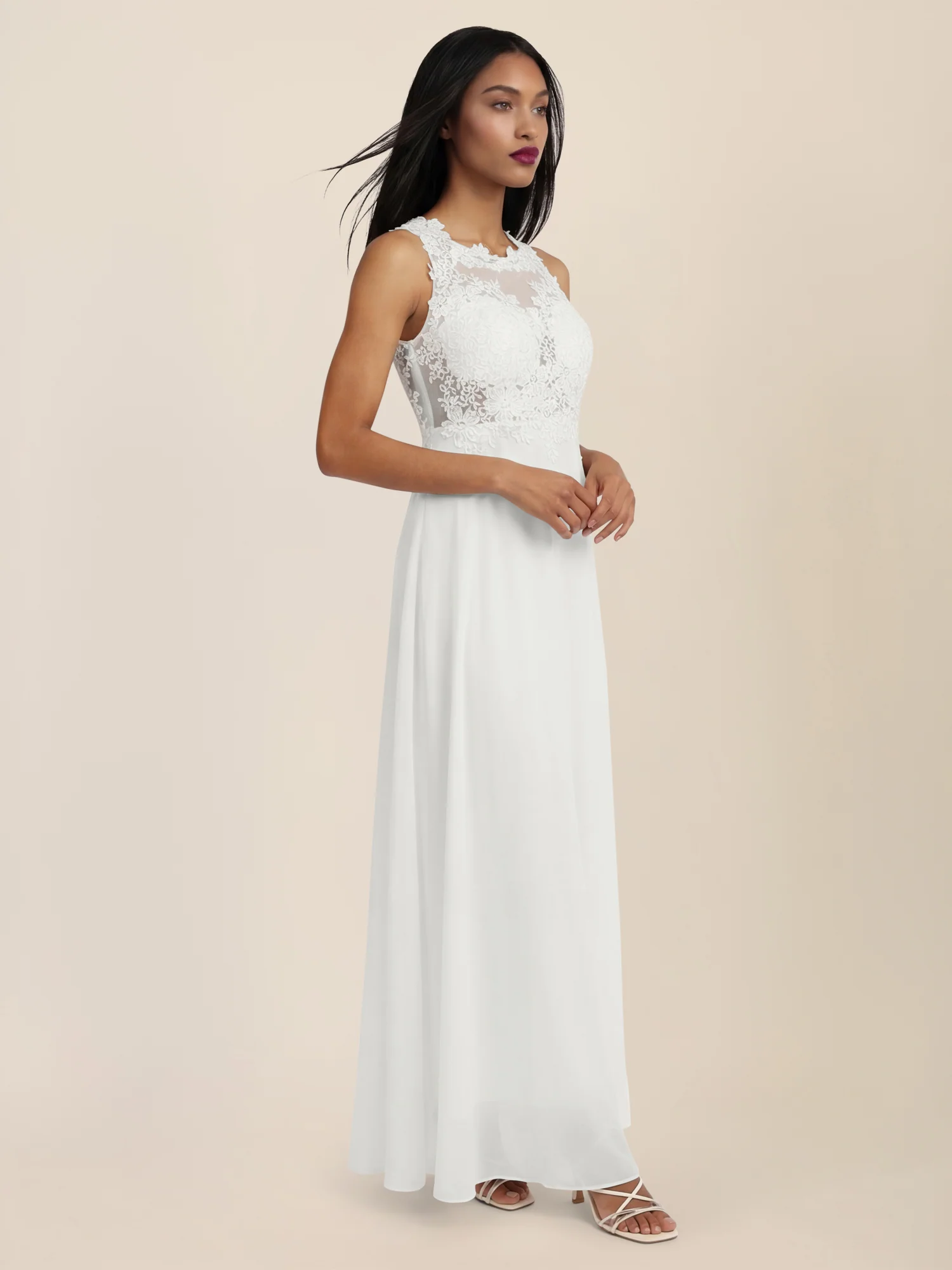APART Abendkleid mit floraler Spitze und fließendem Rock | creme - Image 5
