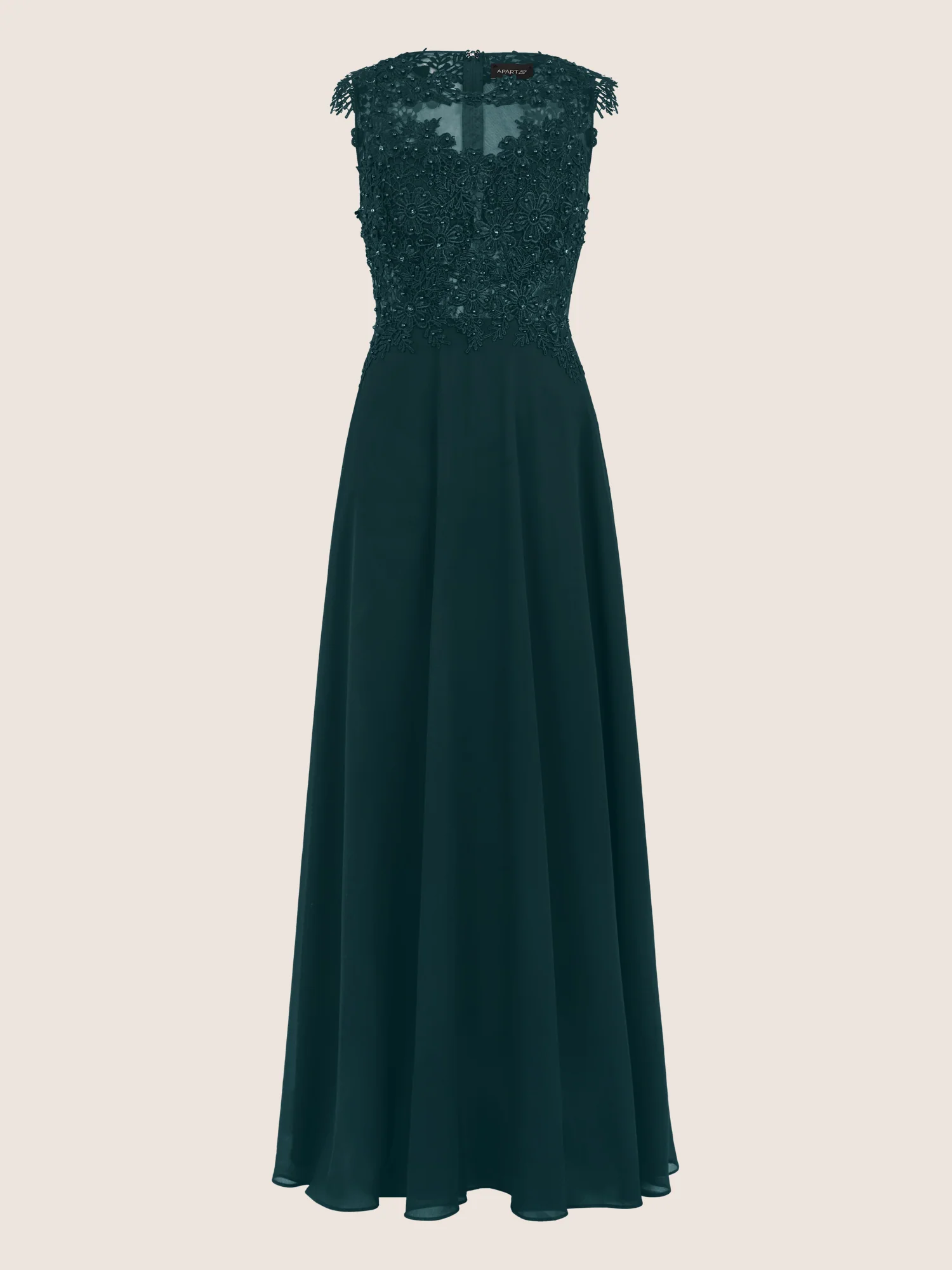 APART Abendkleid mit floraler Spitze und fließendem Rock | emerald - Image 3
