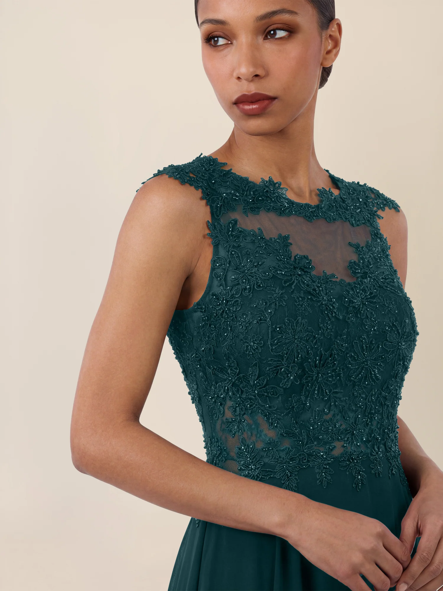 APART Abendkleid mit floraler Spitze und fließendem Rock | emerald - Image 4