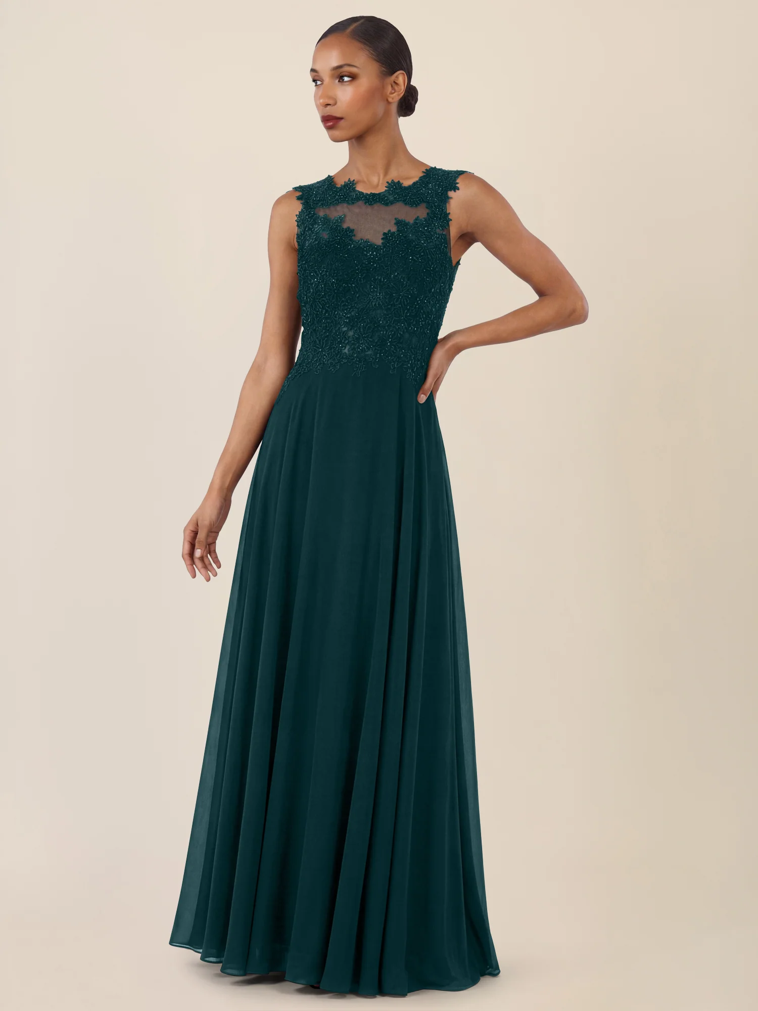 APART Abendkleid mit floraler Spitze und fließendem Rock | emerald - Image 5