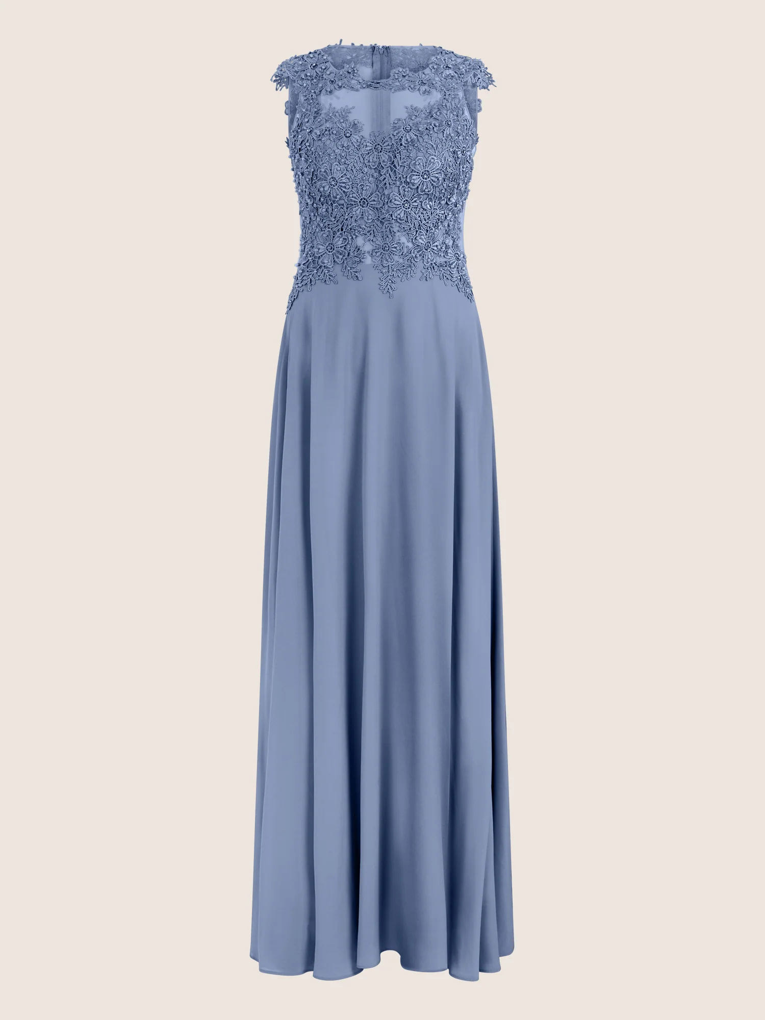 APART Abendkleid mit floraler Spitze und fließendem Rock | rauchblau - Image 3