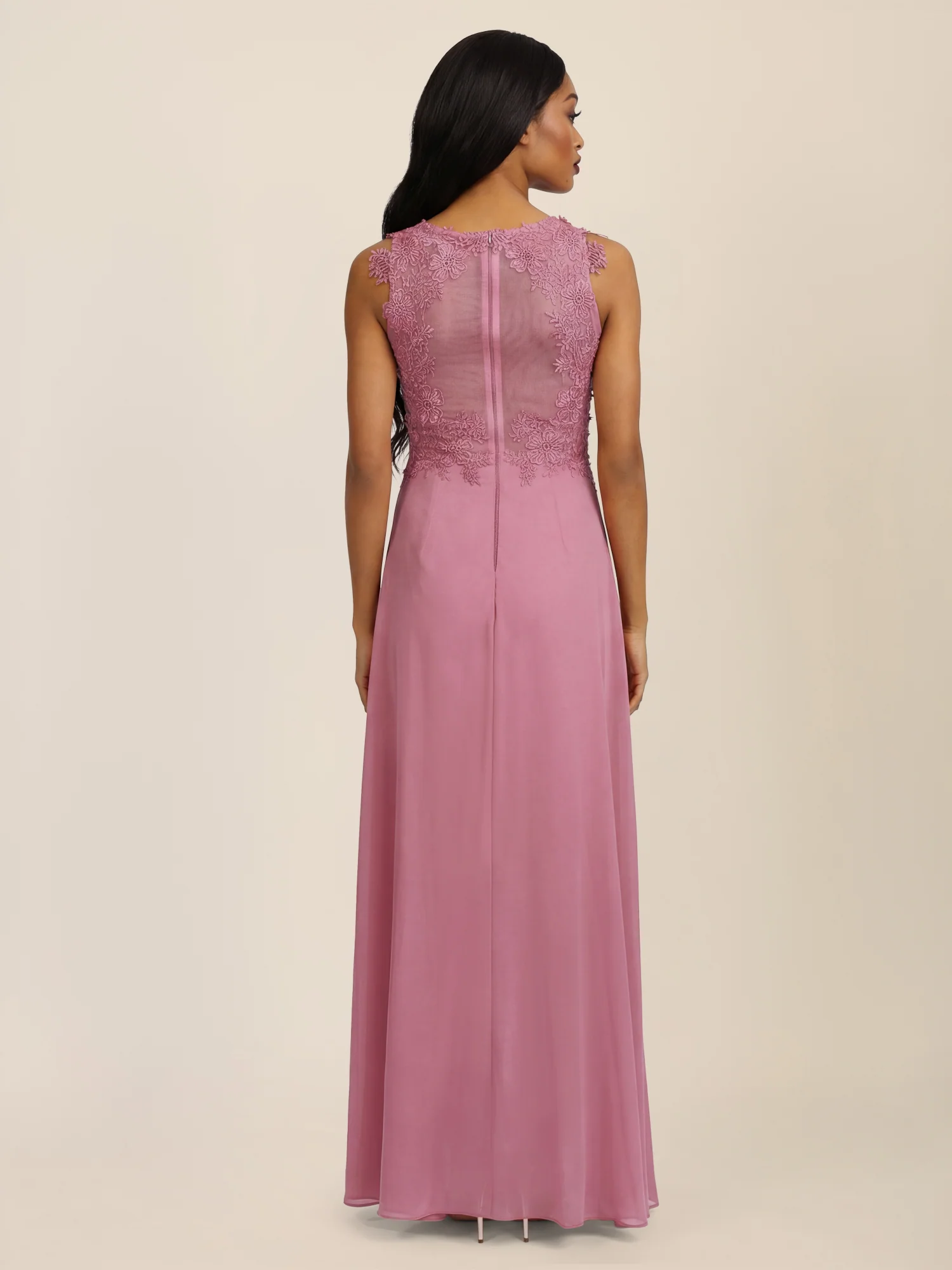 APART Abendkleid mit floraler Spitze und fließendem Rock | rosé - Image 2