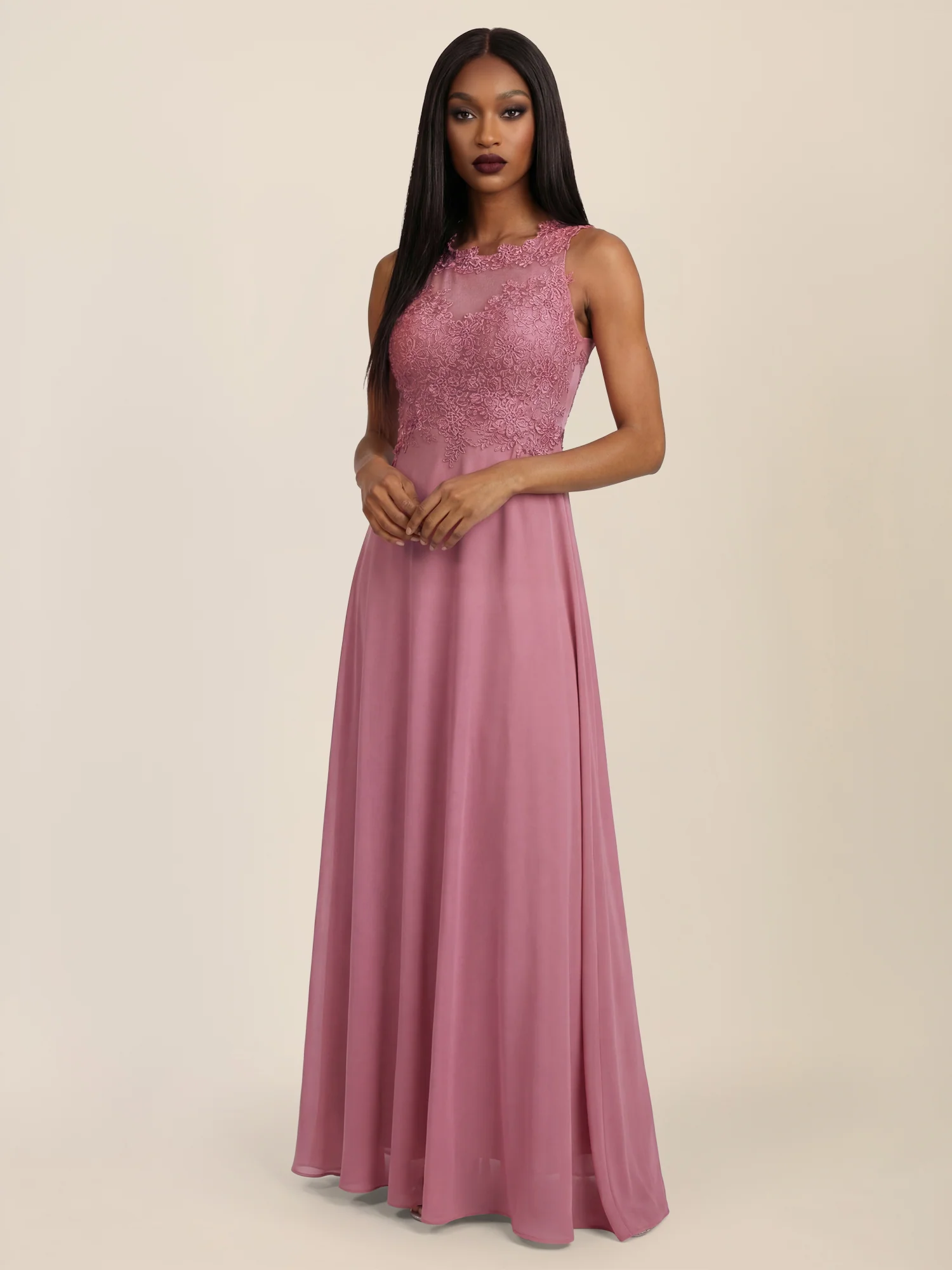 APART Abendkleid mit floraler Spitze und fließendem Rock | rosé - Image 5