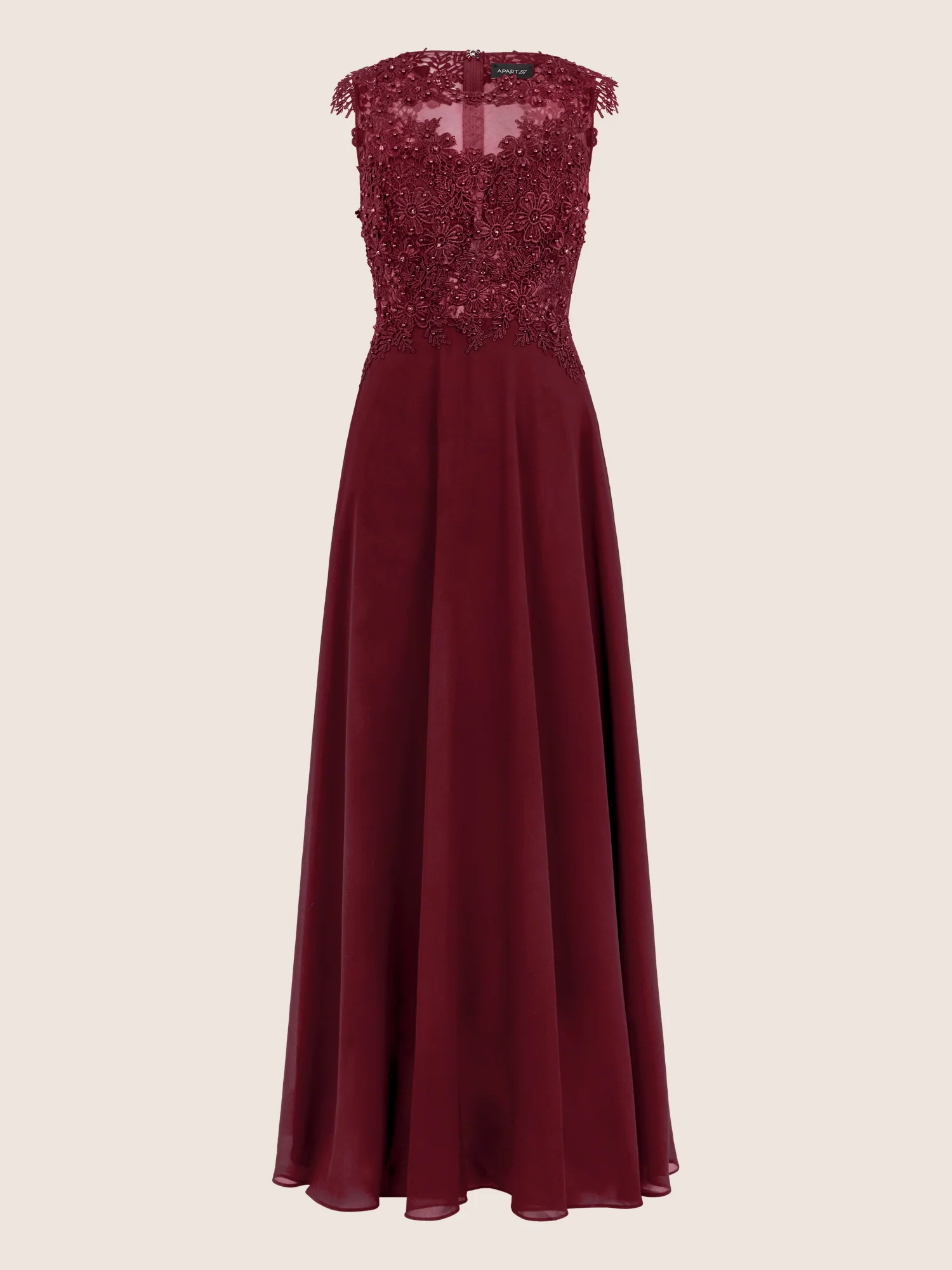 APART Abendkleid mit floraler Spitze und fließendem Rock | weinrot - Image 3