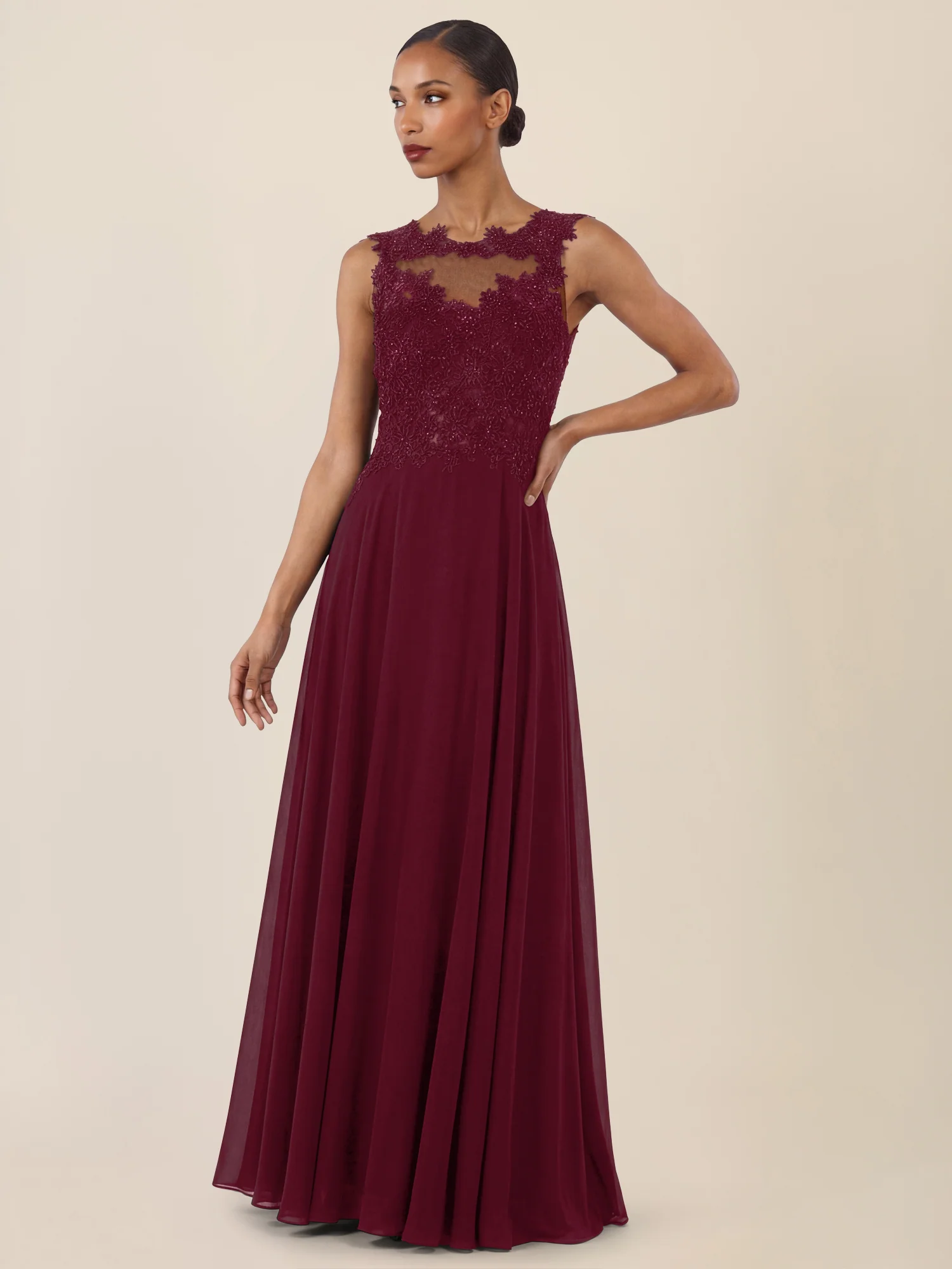 APART Abendkleid mit floraler Spitze und fließendem Rock | weinrot - Image 5