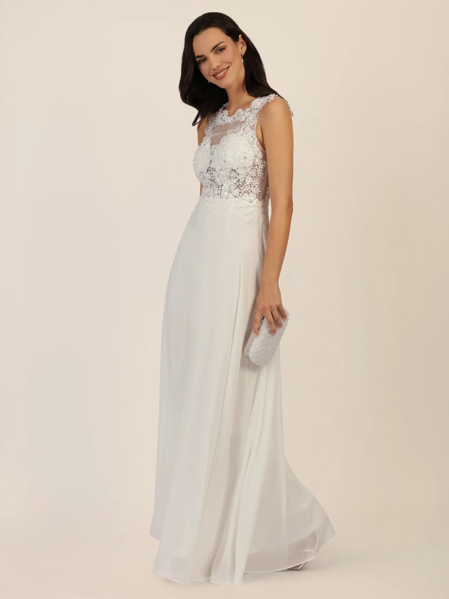 APART Abendkleid mit floraler Spitze und Tüll-Einsatz | creme