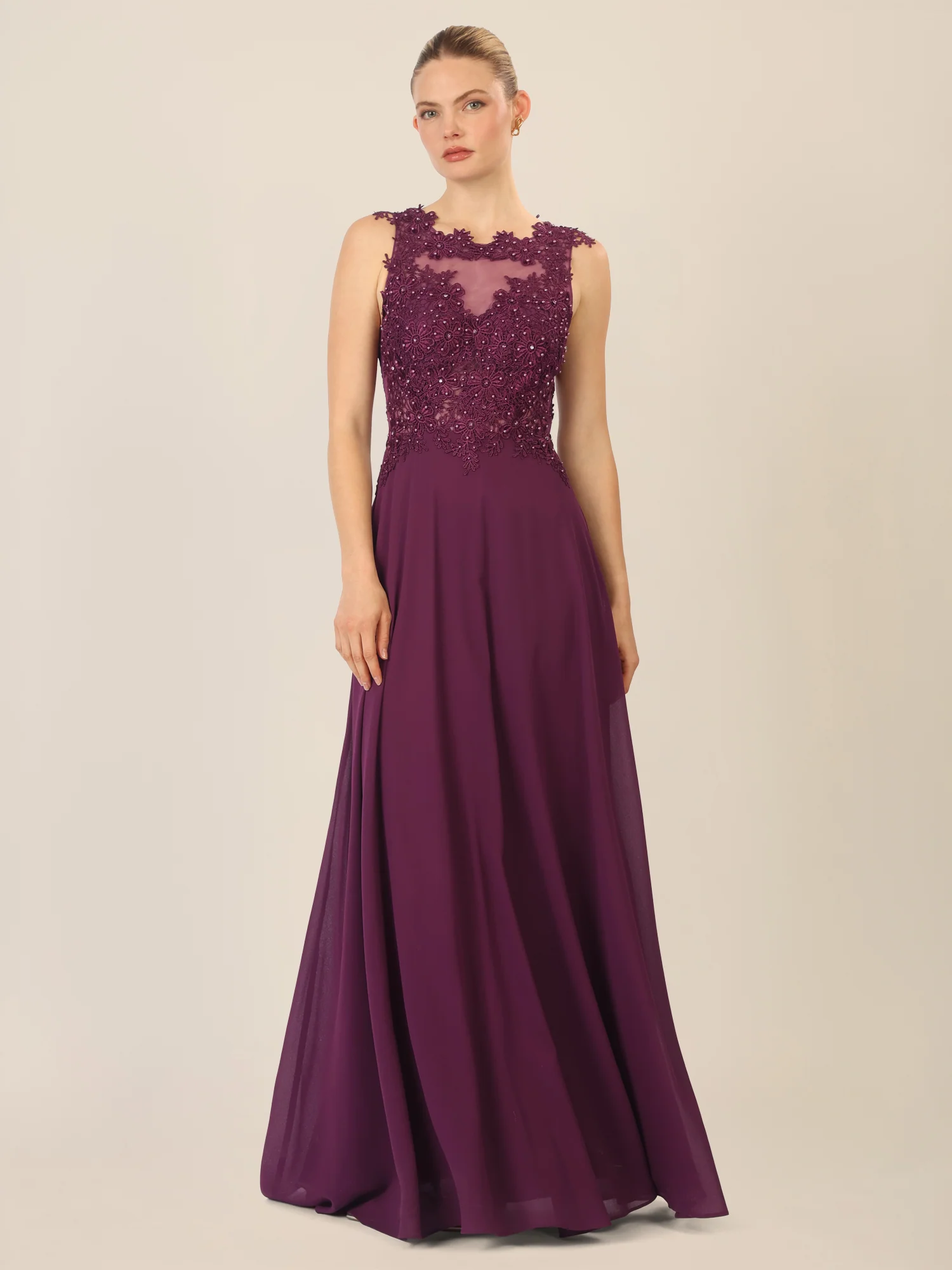 APART Abendkleid mit floraler Spitze und Tüll-Einsatz | dunkel lila - Image 5