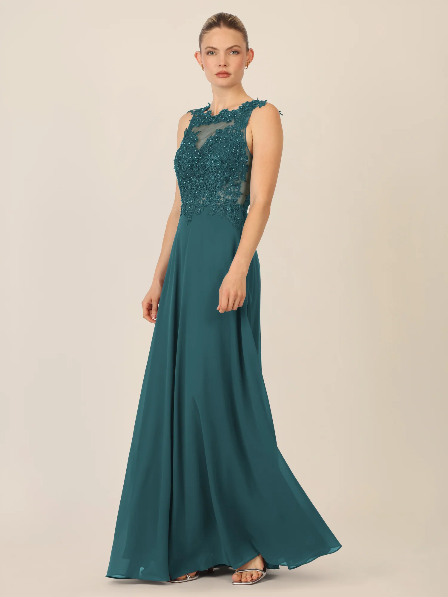 APART Abendkleid mit floraler Spitze und Tüll-Einsatz | dunkelgrün