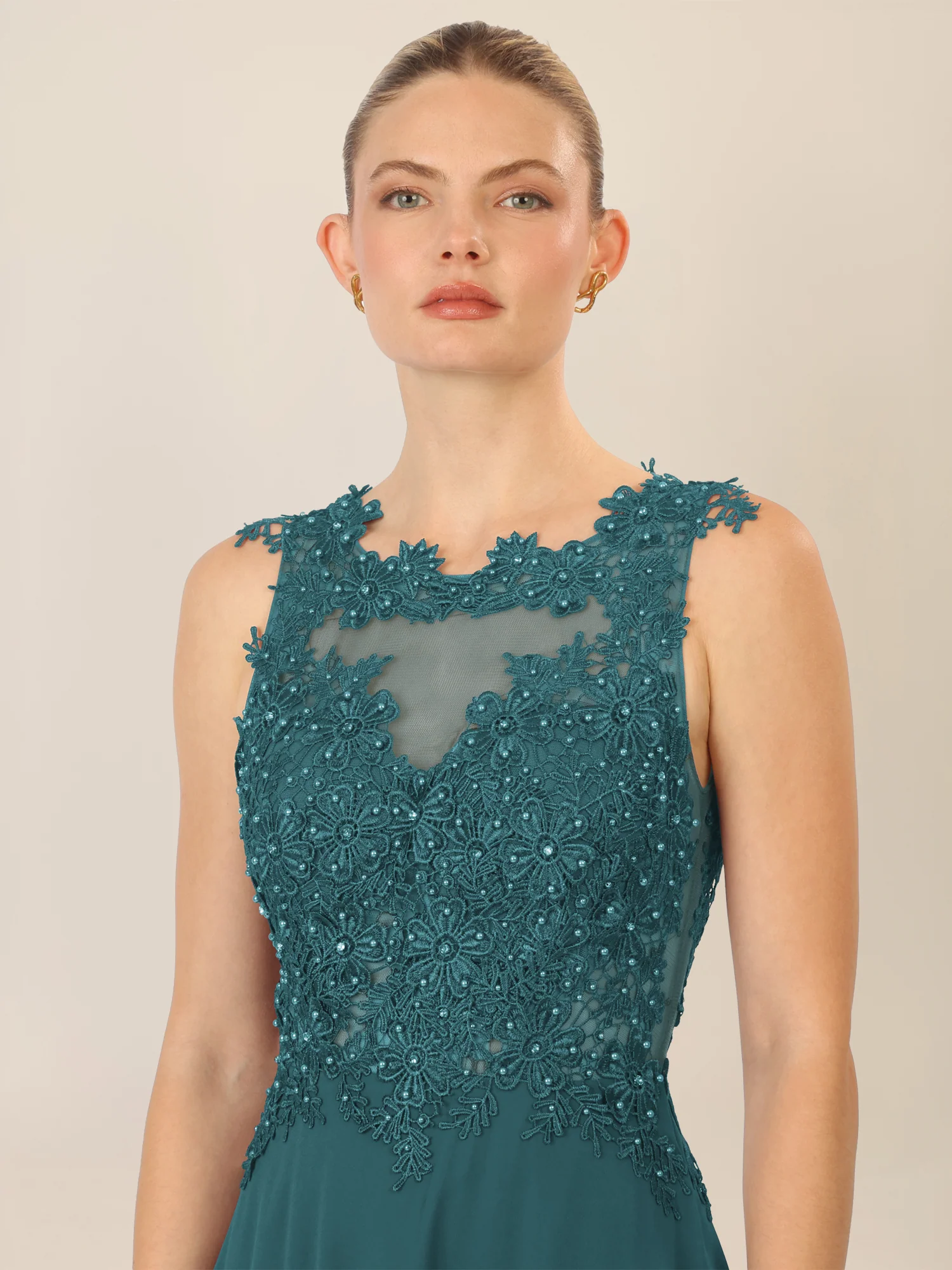 APART Abendkleid mit floraler Spitze und Tüll-Einsatz | dunkelgrün - Image 4