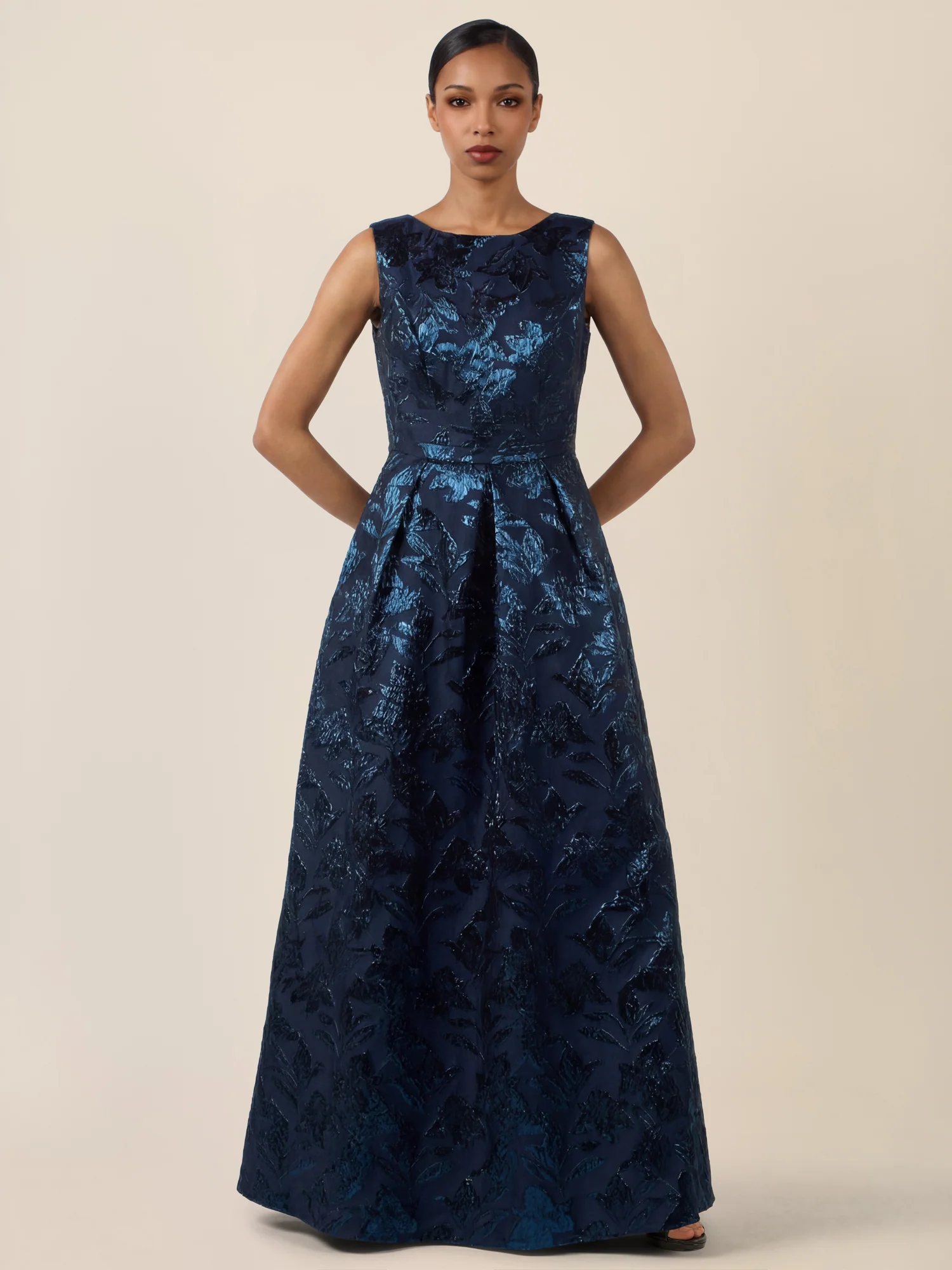 APART Abendkleid mit floraler Struktur und Glanzfinish | nachtblau-metallic