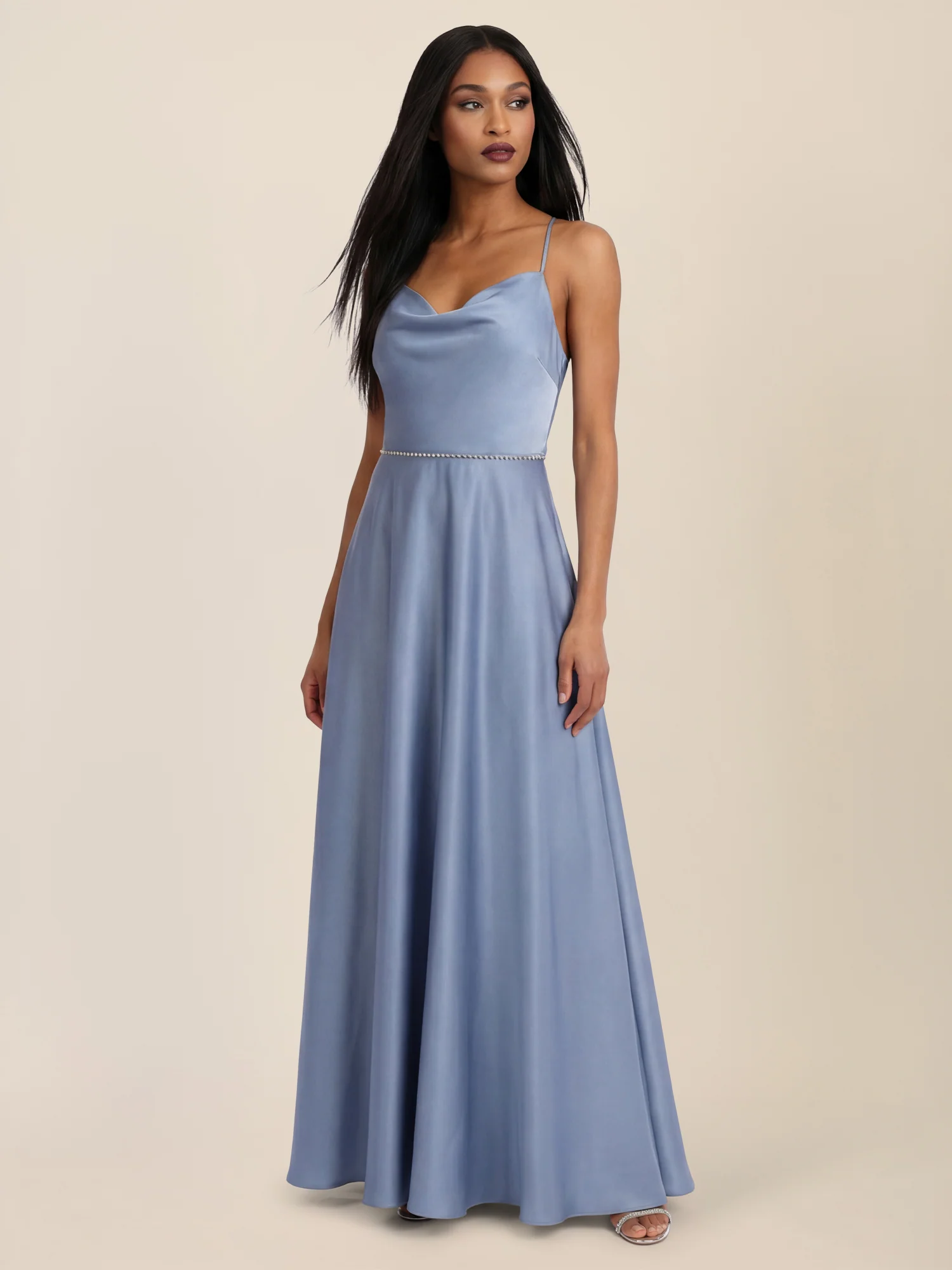 APART Abendkleid mit Glitzerträgern | rauchblau
