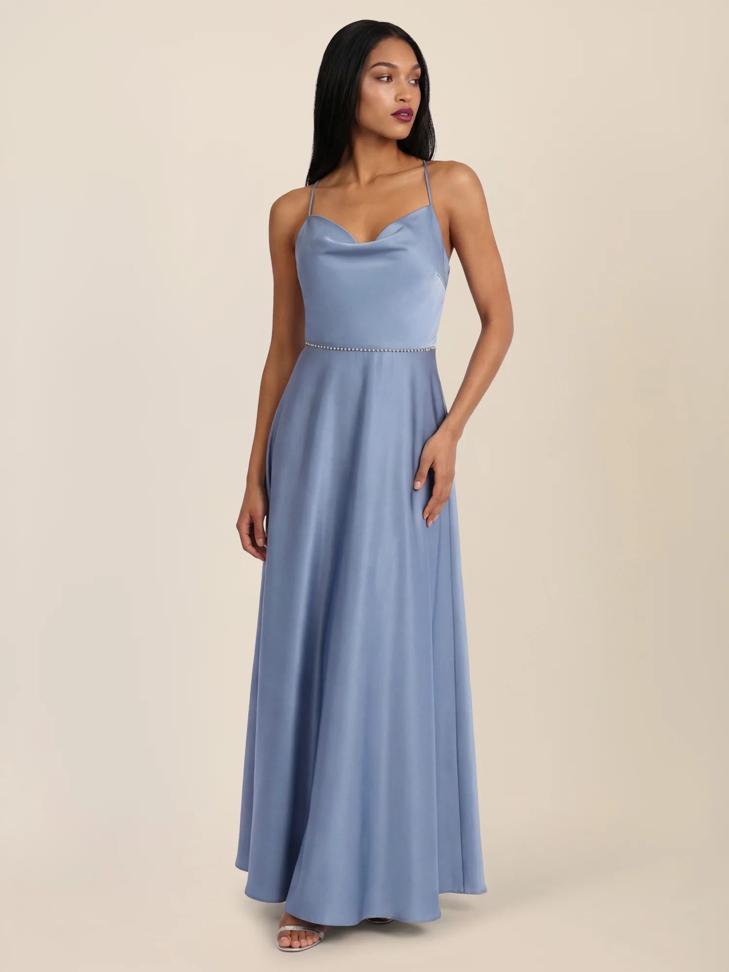 APART Abendkleid mit Glitzerträgern | rauchblau - Image 5