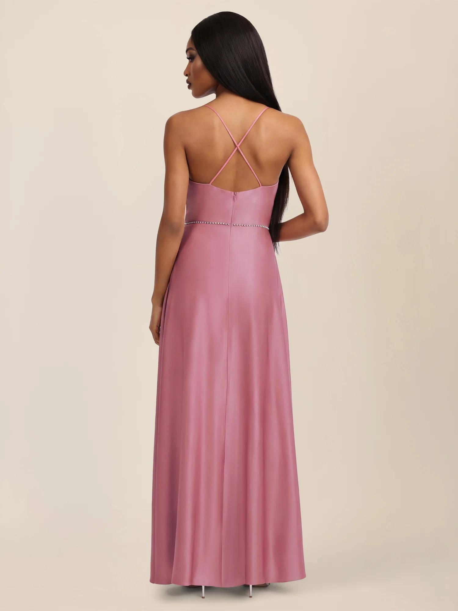 APART Abendkleid mit Glitzerträgern | rosé - Image 2