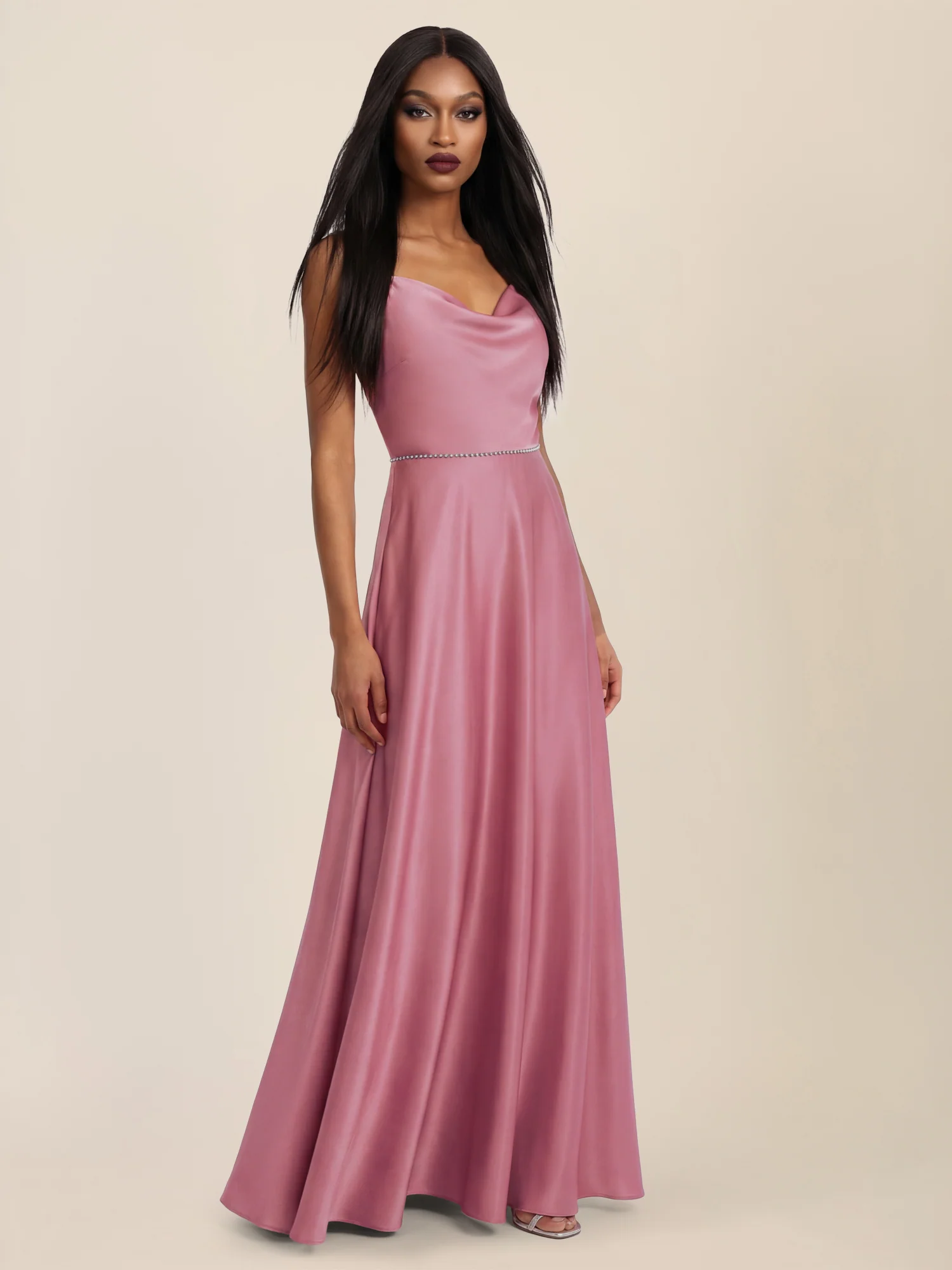 APART Abendkleid mit Glitzerträgern | rosé - Image 5