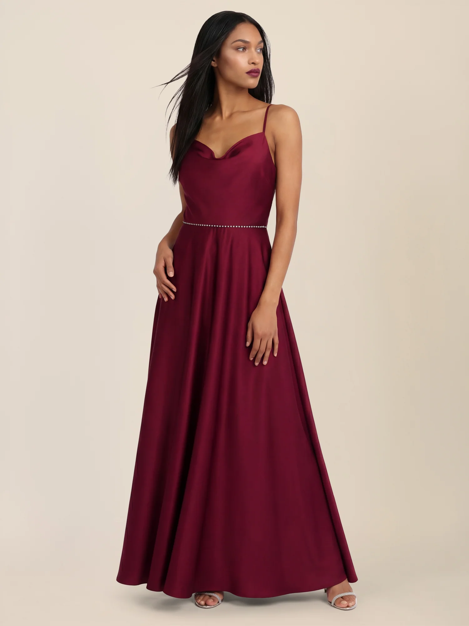 APART Abendkleid mit Glitzerträgern | weinrot