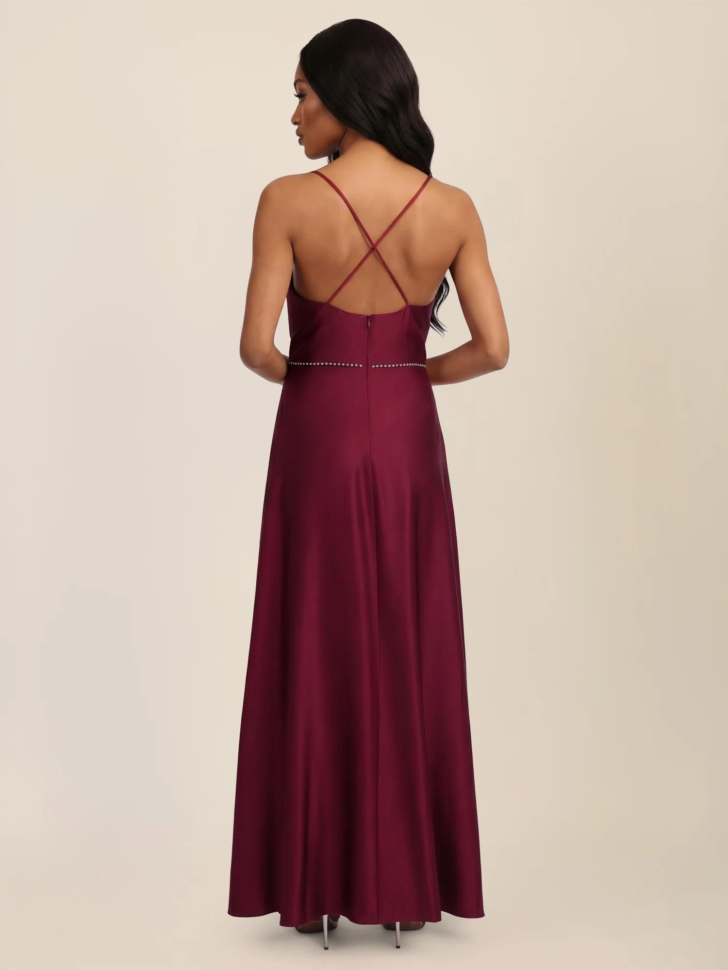 APART Abendkleid mit Glitzerträgern | weinrot - Image 2