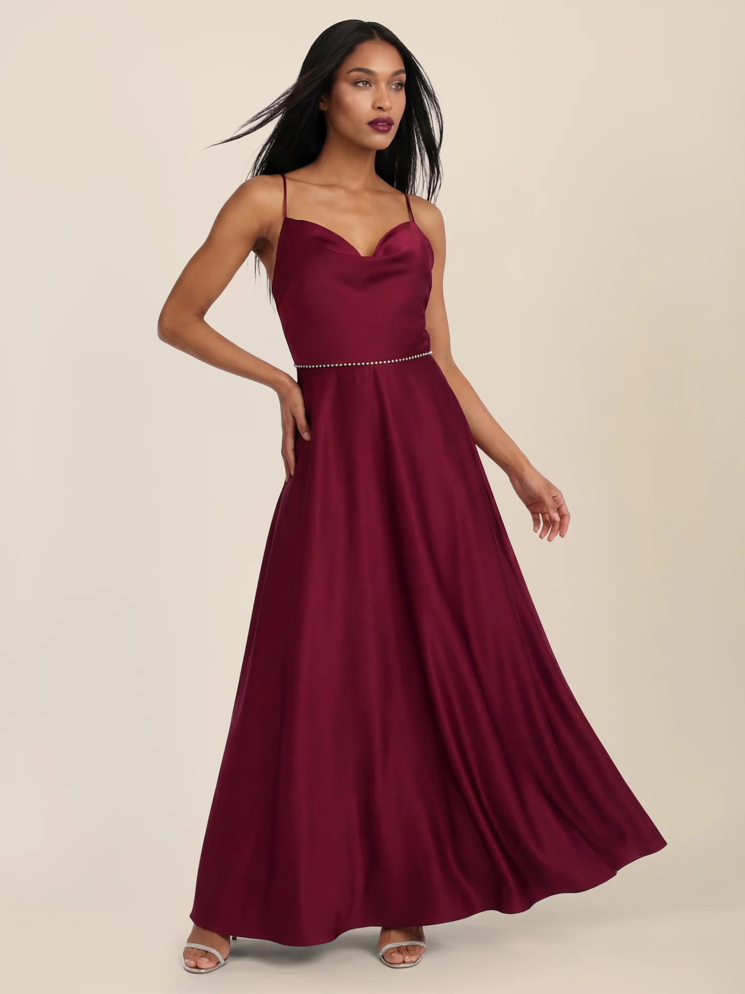 APART Abendkleid mit Glitzerträgern | weinrot - Image 5