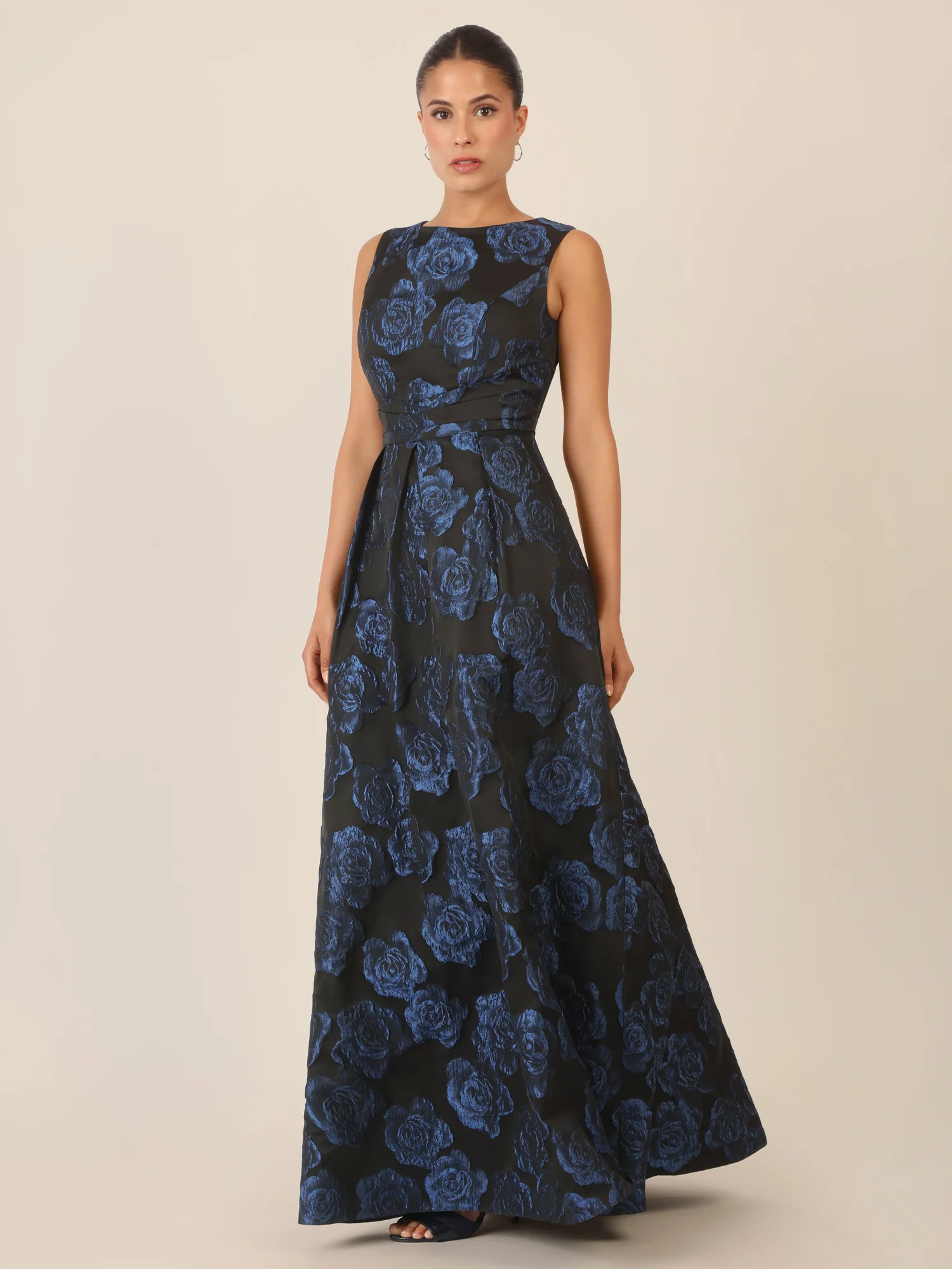 APART Abendkleid mit Jacquard-Rosenstruktur | schwarz-nachtblau