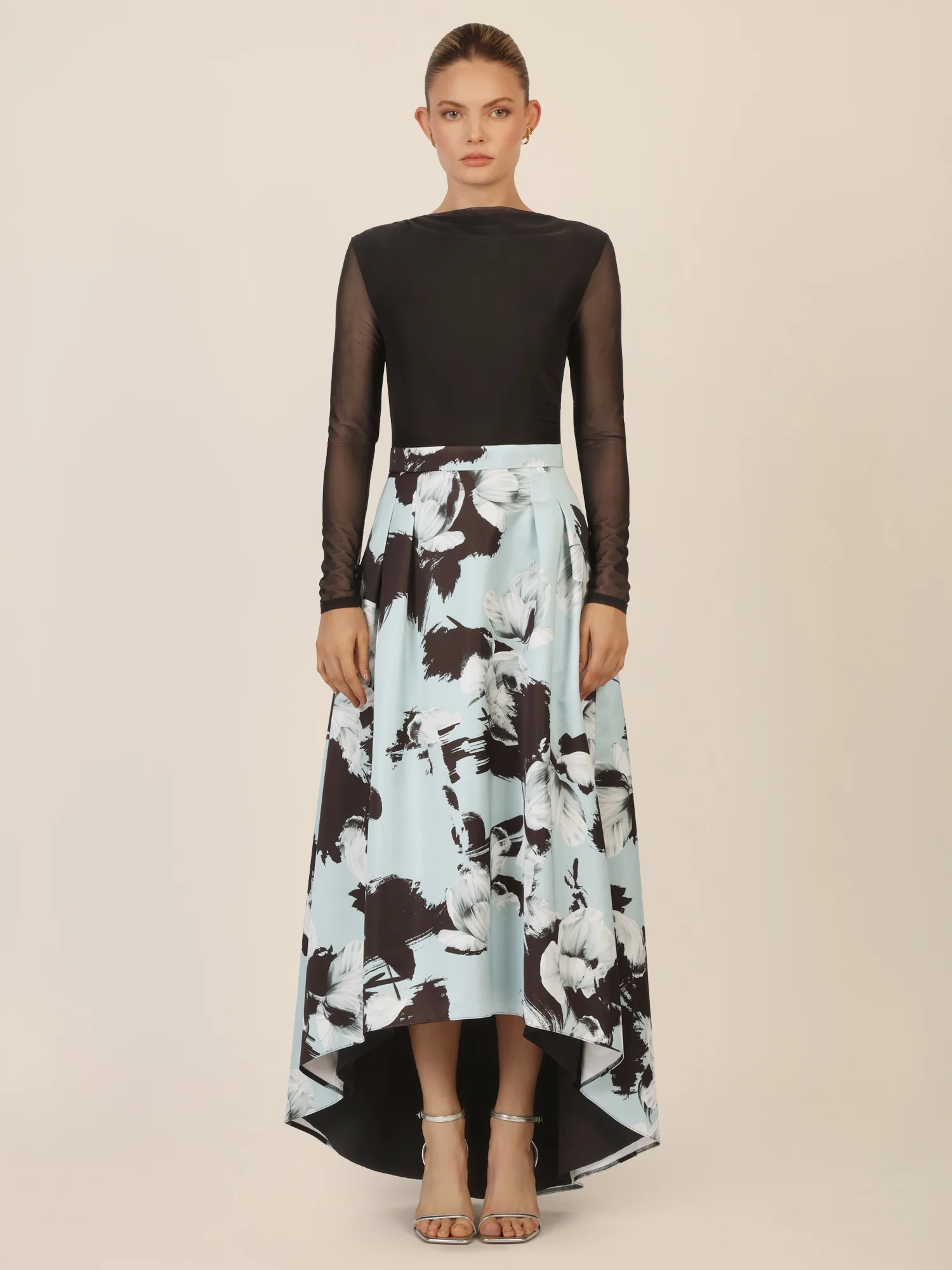 APART Abendkleid mit Meshärmeln und floralem Rock | schwarz-multicolor - Image 5