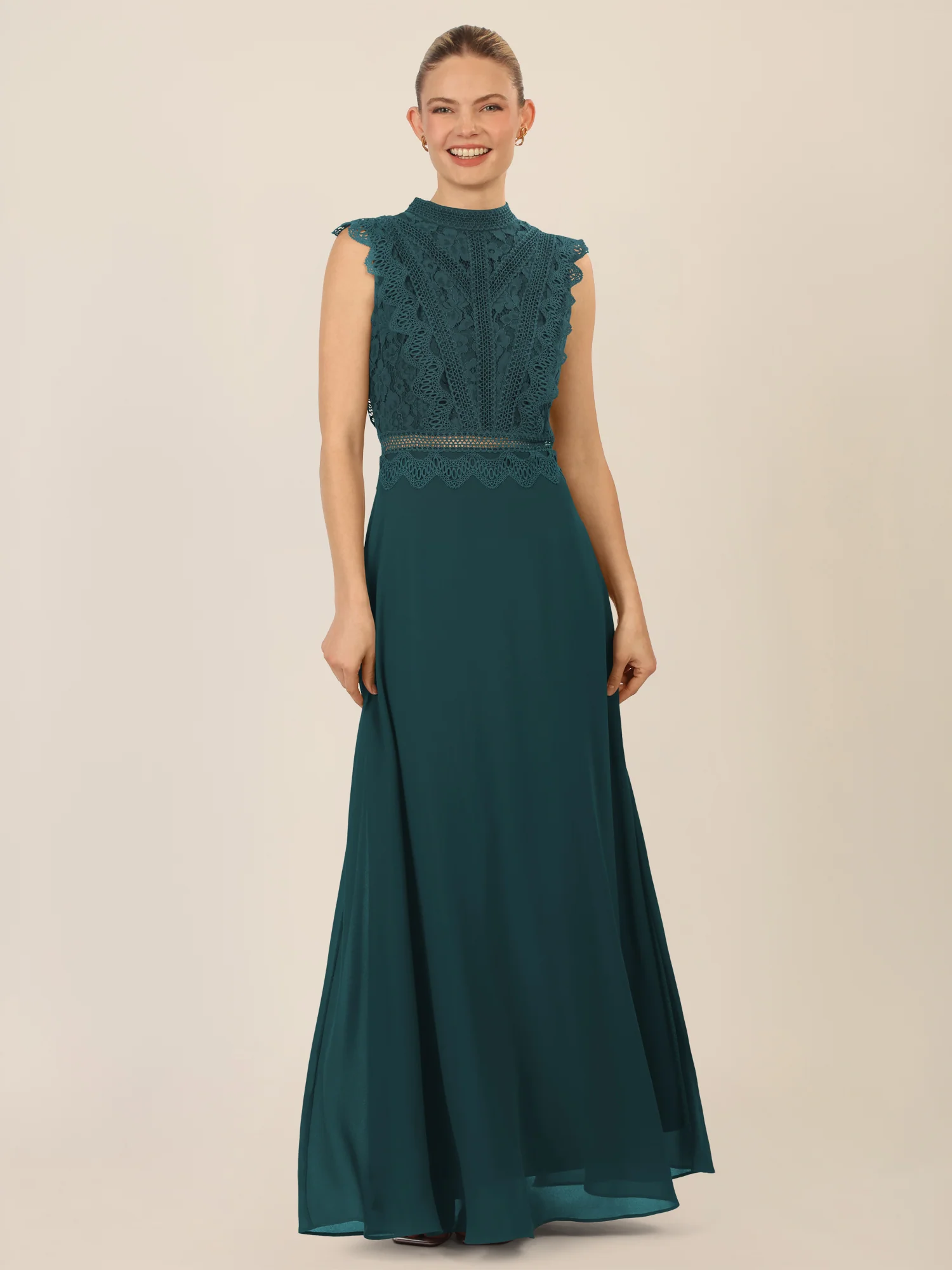APART Abendkleid mit Spitze und transparentem Rückenteil | dunkelgrün