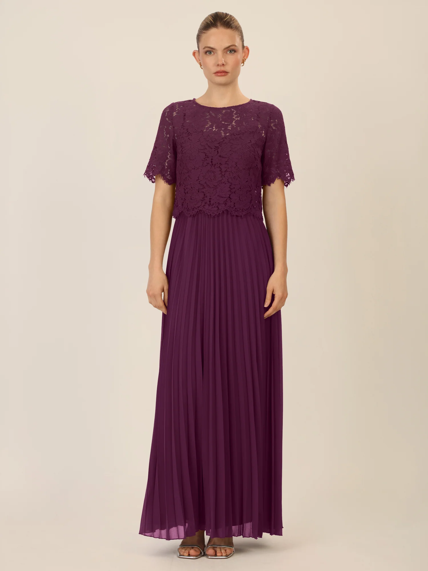APART Abendkleid mit Spitzenjacke mit Spitzenoberteil und Plisseerock | dunkel lila - Image 5