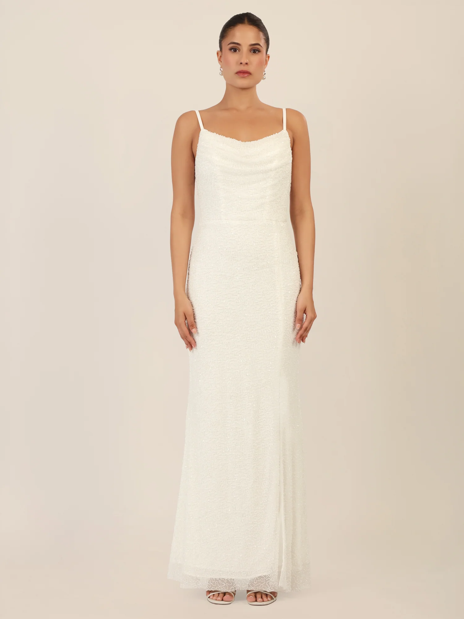 APART Abendkleid mit Wasserfall-Ausschnitt | creme - Image 7