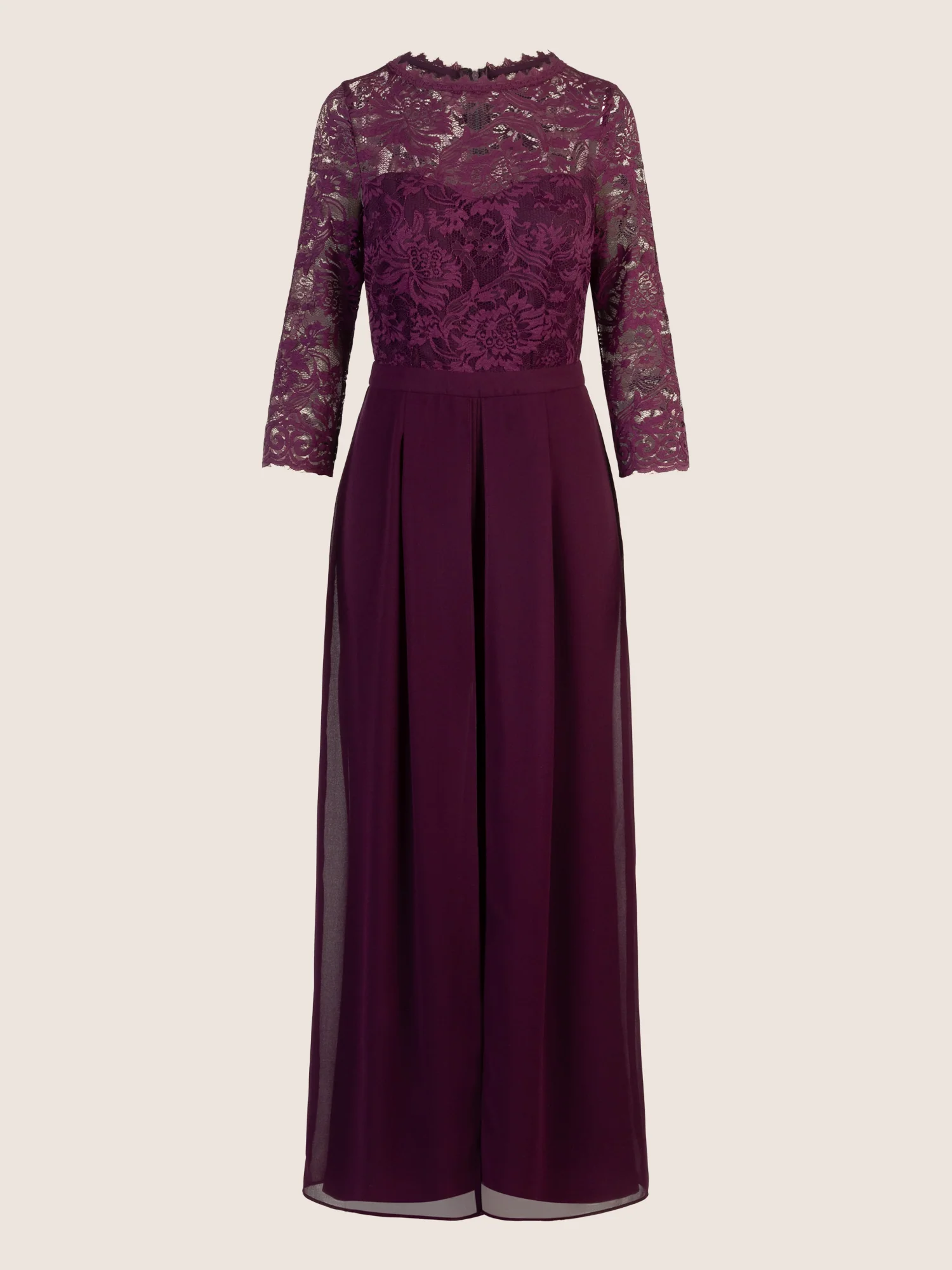 APART Abendoverall mit Spitzentop und weitem Bein | dunkel lila - Image 3
