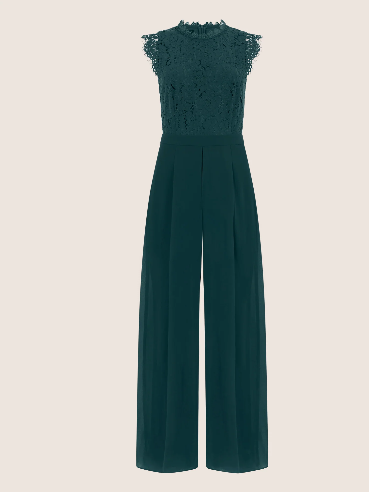 APART Abendoverall mit Spitzentop und weitem Bein | emerald - Image 3