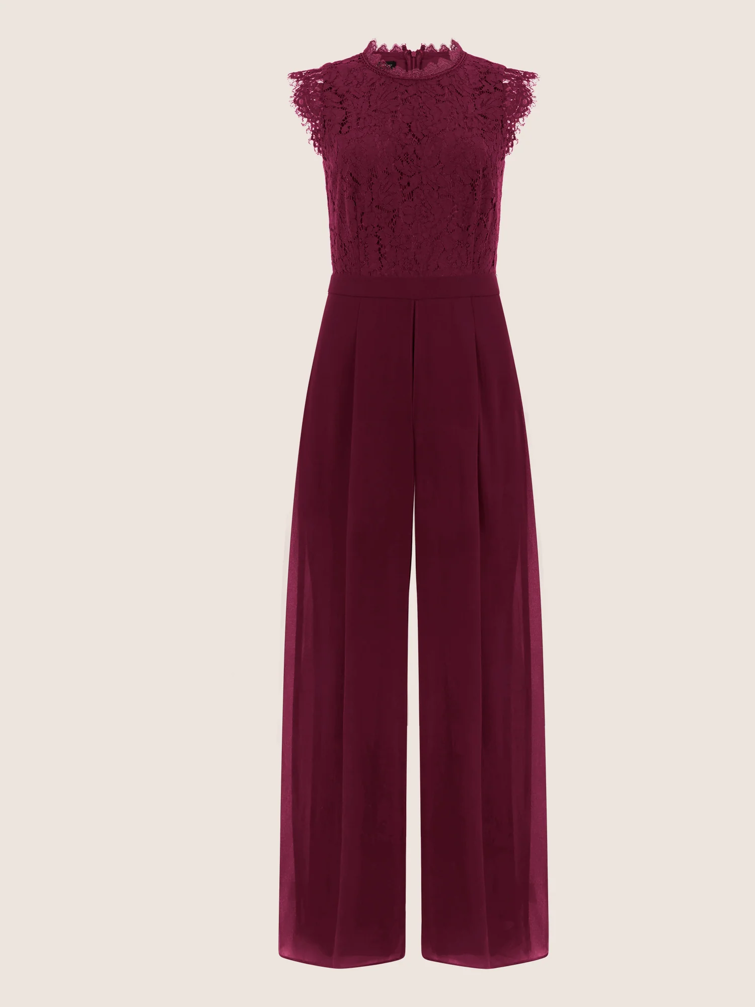 APART Abendoverall mit Spitzentop und weitem Bein | weinrot - Image 3