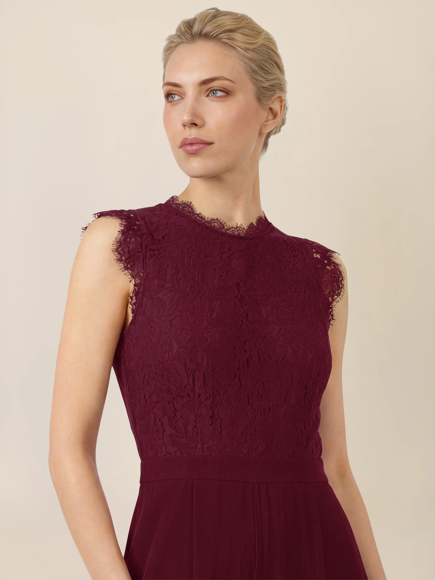 APART Abendoverall mit Spitzentop und weitem Bein | weinrot - Image 4