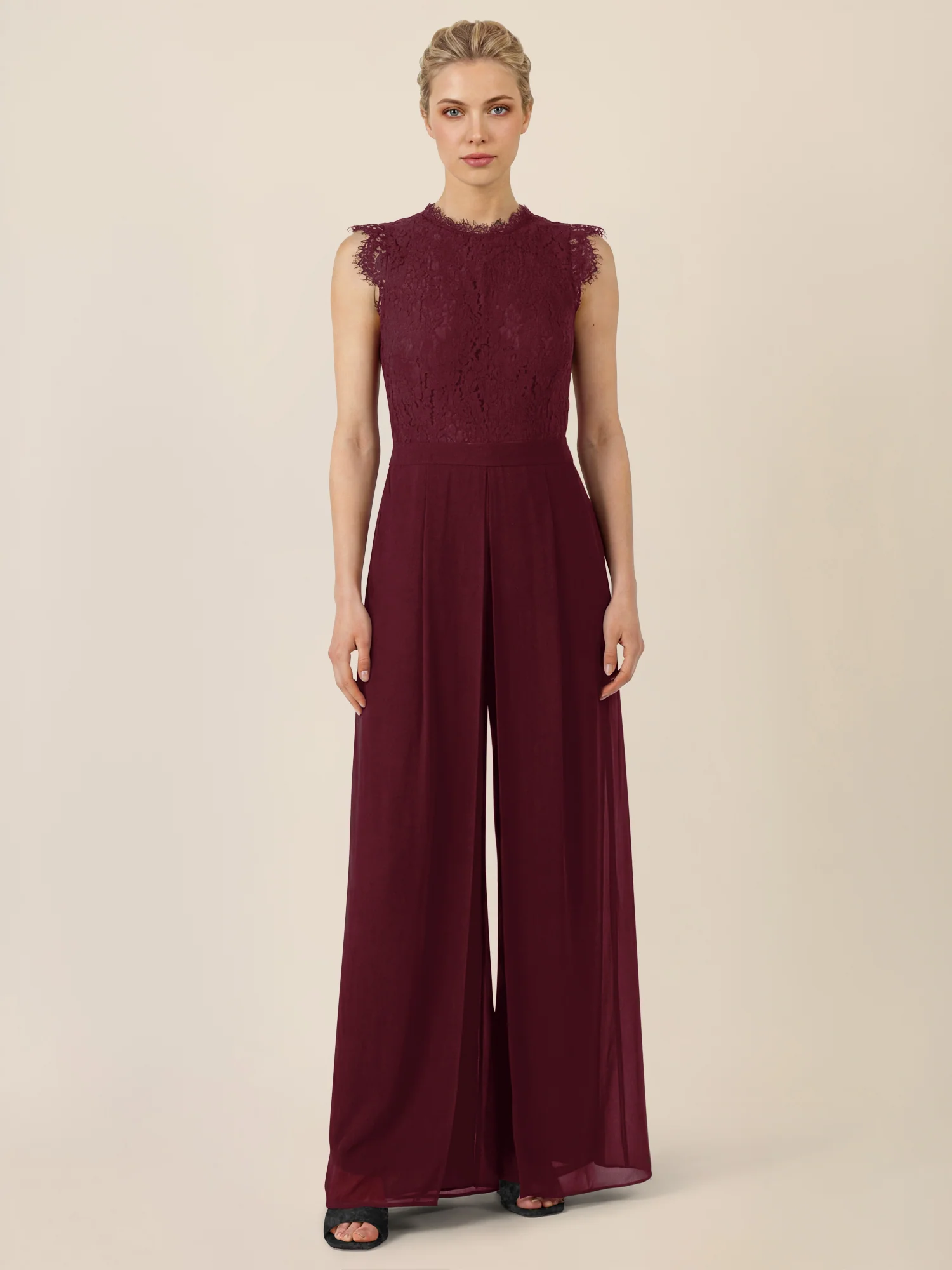 APART Abendoverall mit Spitzentop und weitem Bein | weinrot - Image 5