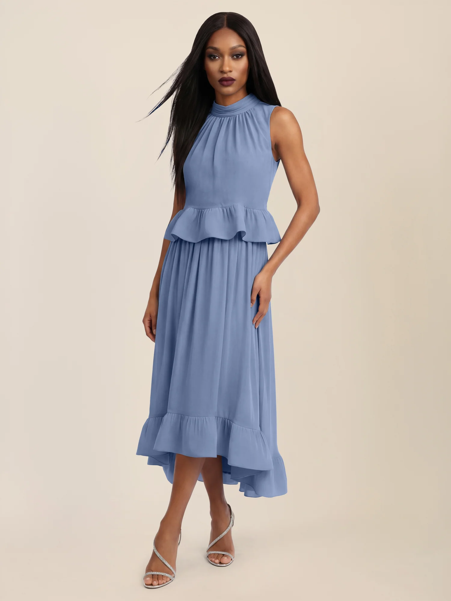 APART Ärmellose Bluse mit Rüschen-Saum | rauchblau - Image 2