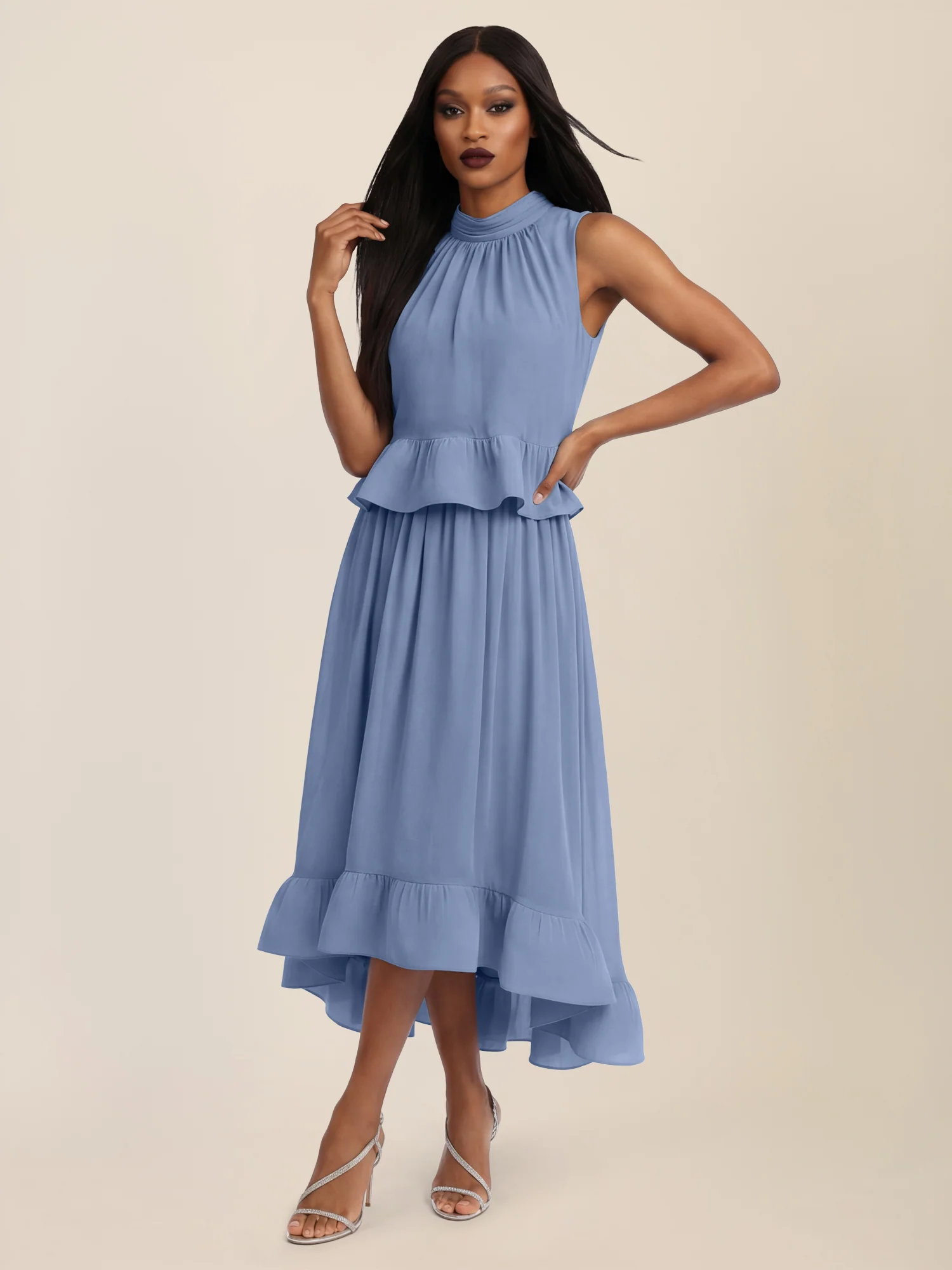 APART Ärmellose Bluse mit Rüschen-Saum | rauchblau - Image 8