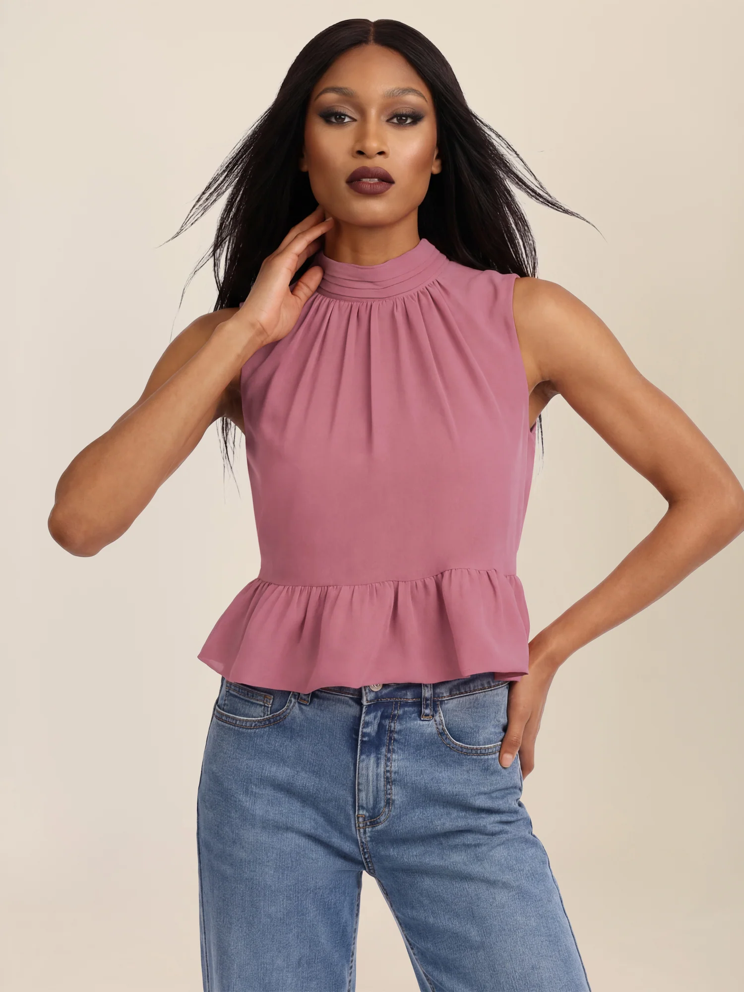 APART Ärmellose Bluse mit Rüschen-Saum | rosé - Image 5