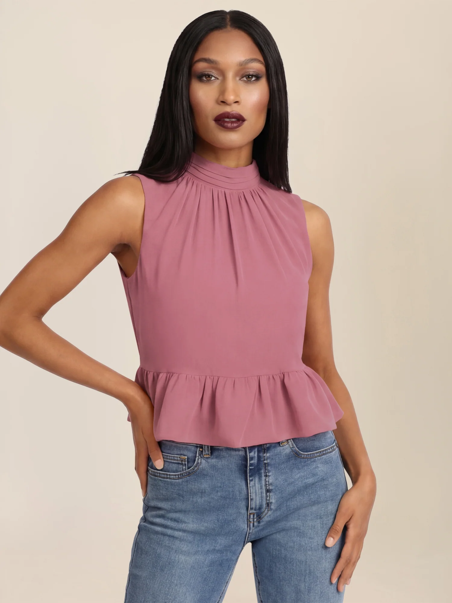 APART Ärmellose Bluse mit Rüschen-Saum | rosé - Image 6