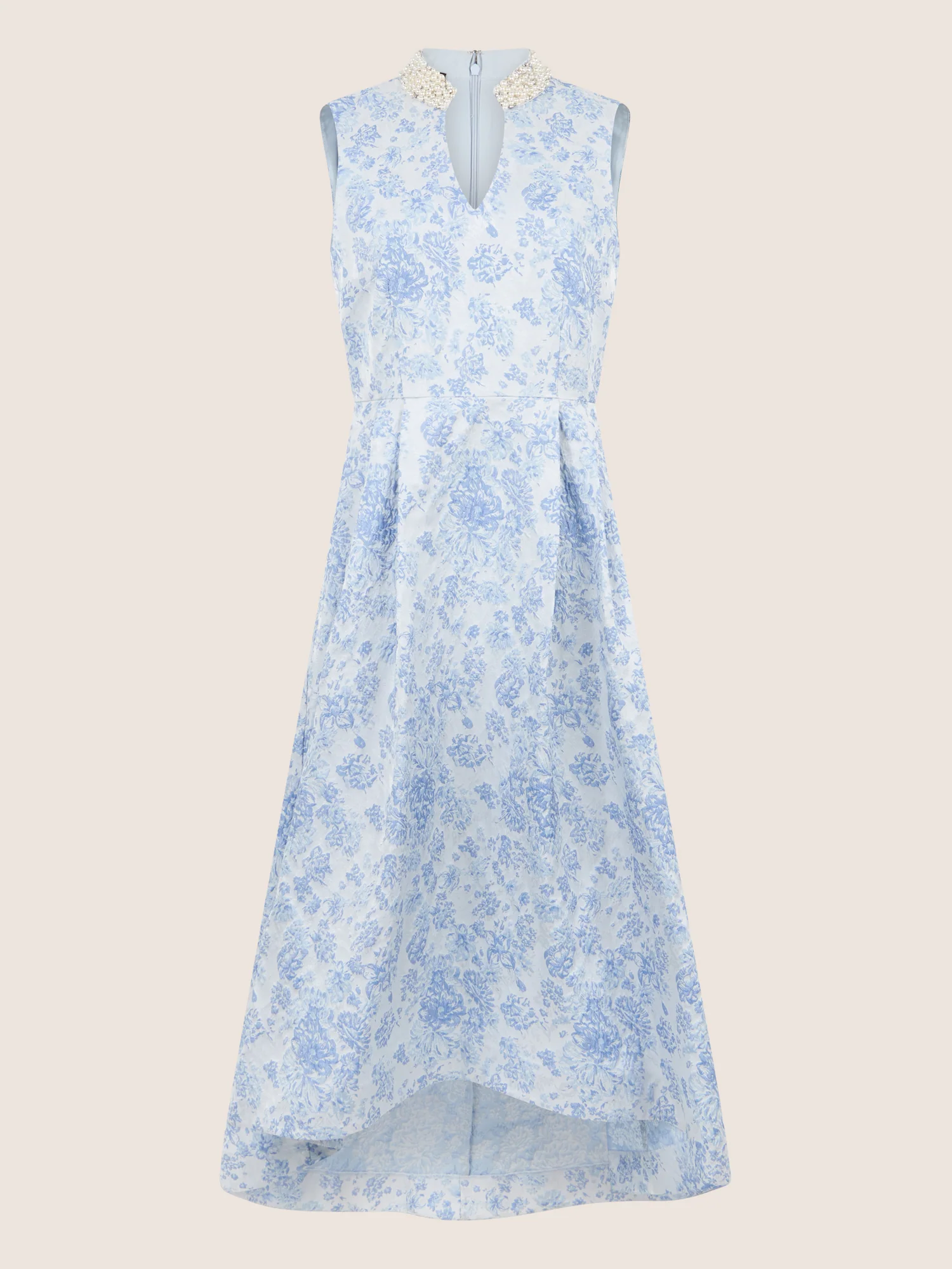 APART Ärmelloses Jacquardkleid mit Perlenkragen | hellblau - Image 3