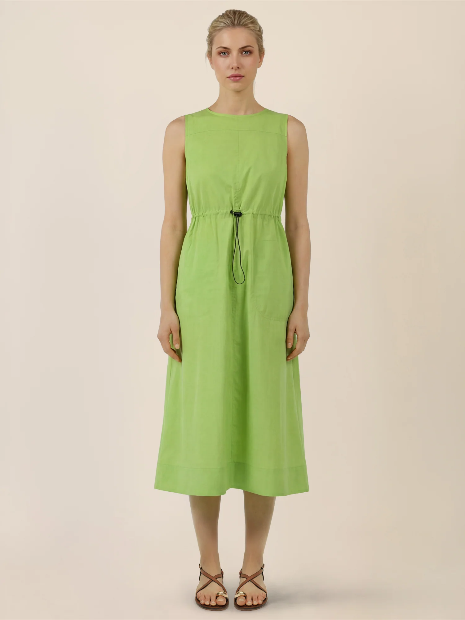 APART Ärmelloses Kleid mit Kordelzug-Taille | apfelgrün