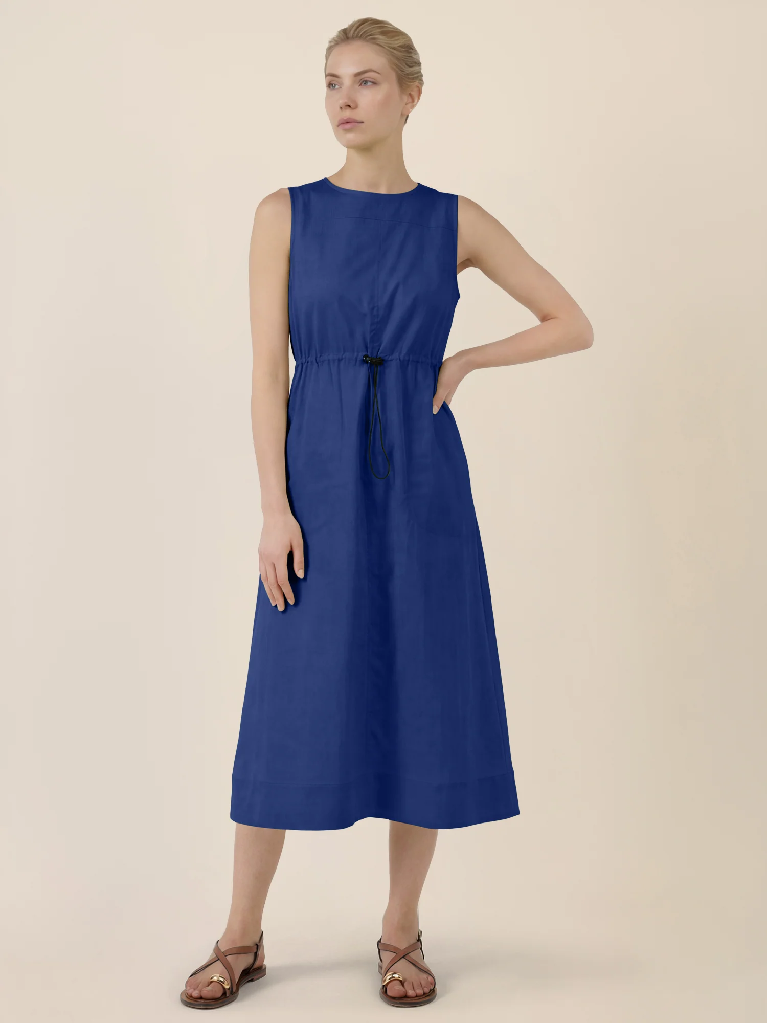 APART Ärmelloses Kleid mit Kordelzug-Taille | royalblau - Image 6