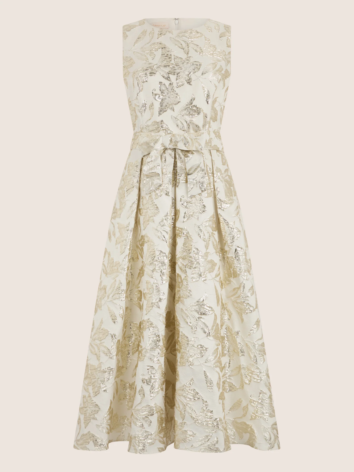 APART Ärmelloses Kleid mit schimmerndem Strukturmuster | creme-gold - Image 3