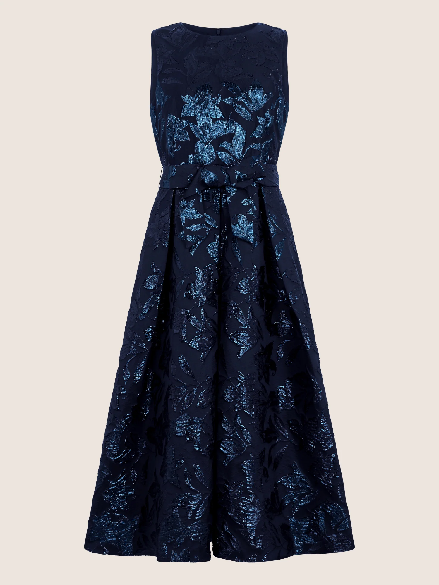 APART Ärmelloses Kleid mit schimmerndem Strukturmuster | nachtblau-metallic - Image 3