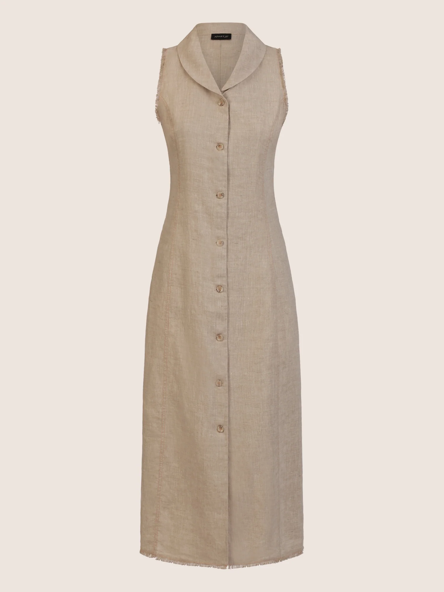 APART Ärmelloses Leinenkleid mit Schalkragen | beige-meliert - Image 3