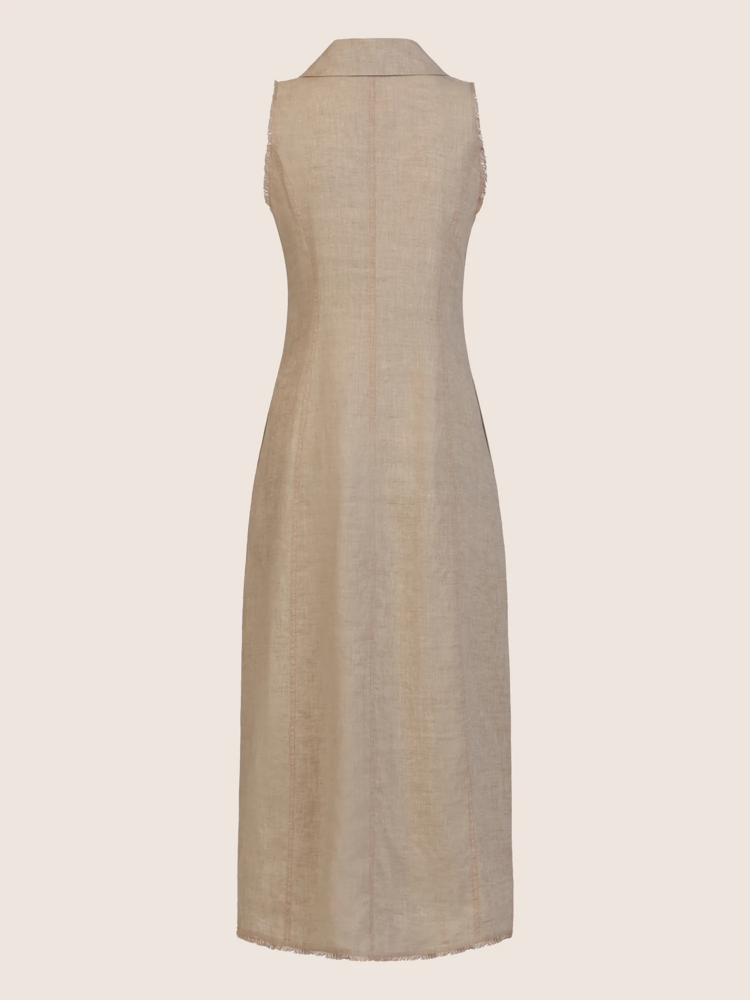 APART Ärmelloses Leinenkleid mit Schalkragen | beige-meliert - Image 4