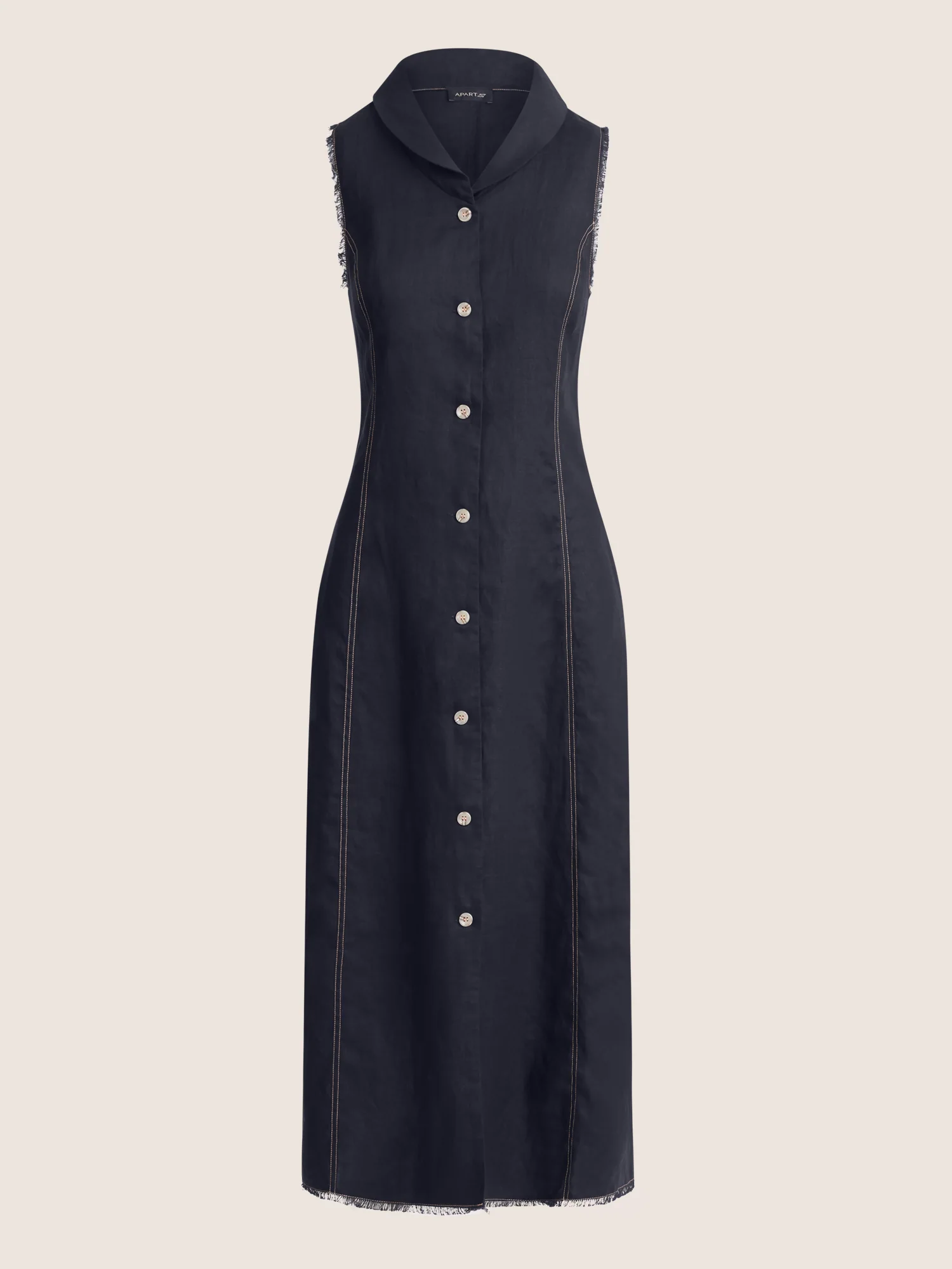 APART Ärmelloses Leinenkleid mit Schalkragen | nachtblau - Image 3