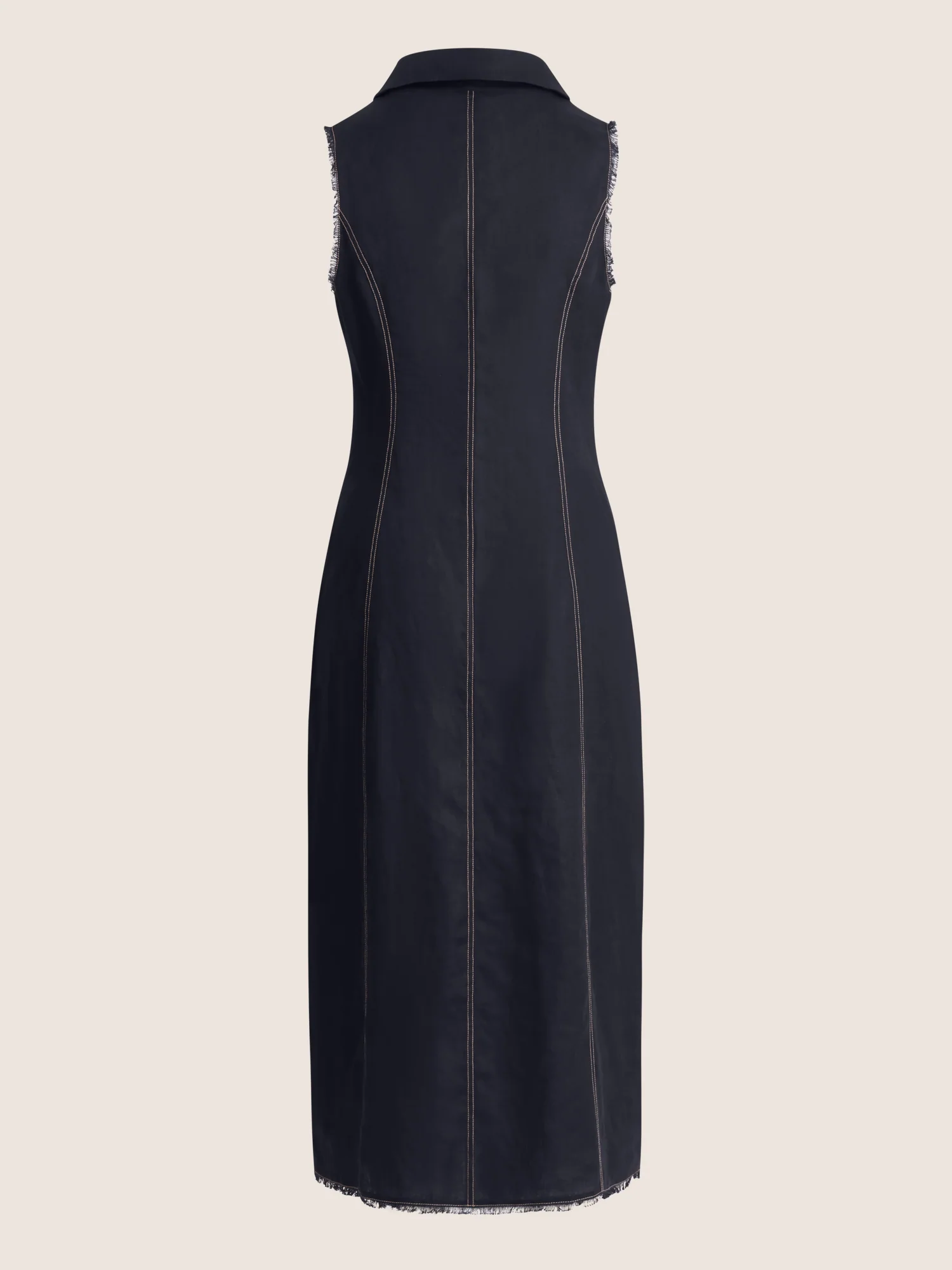 APART Ärmelloses Leinenkleid mit Schalkragen | nachtblau - Image 4