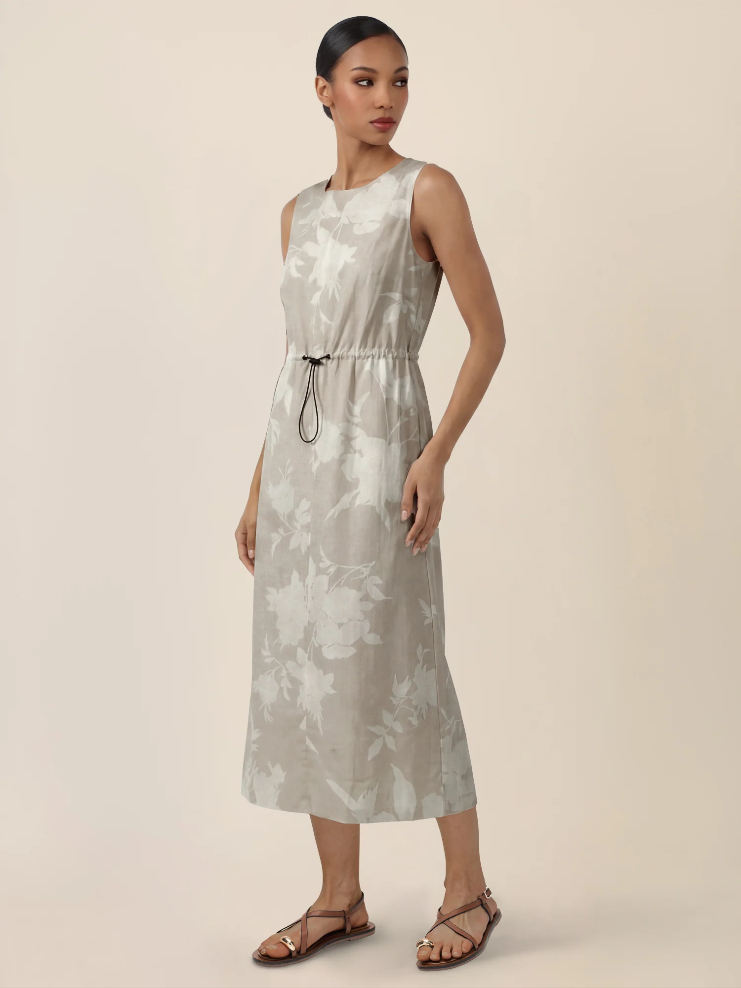 APART Ärmelloses Midikleid mit floralem Schimmer | beige-creme - Image 5