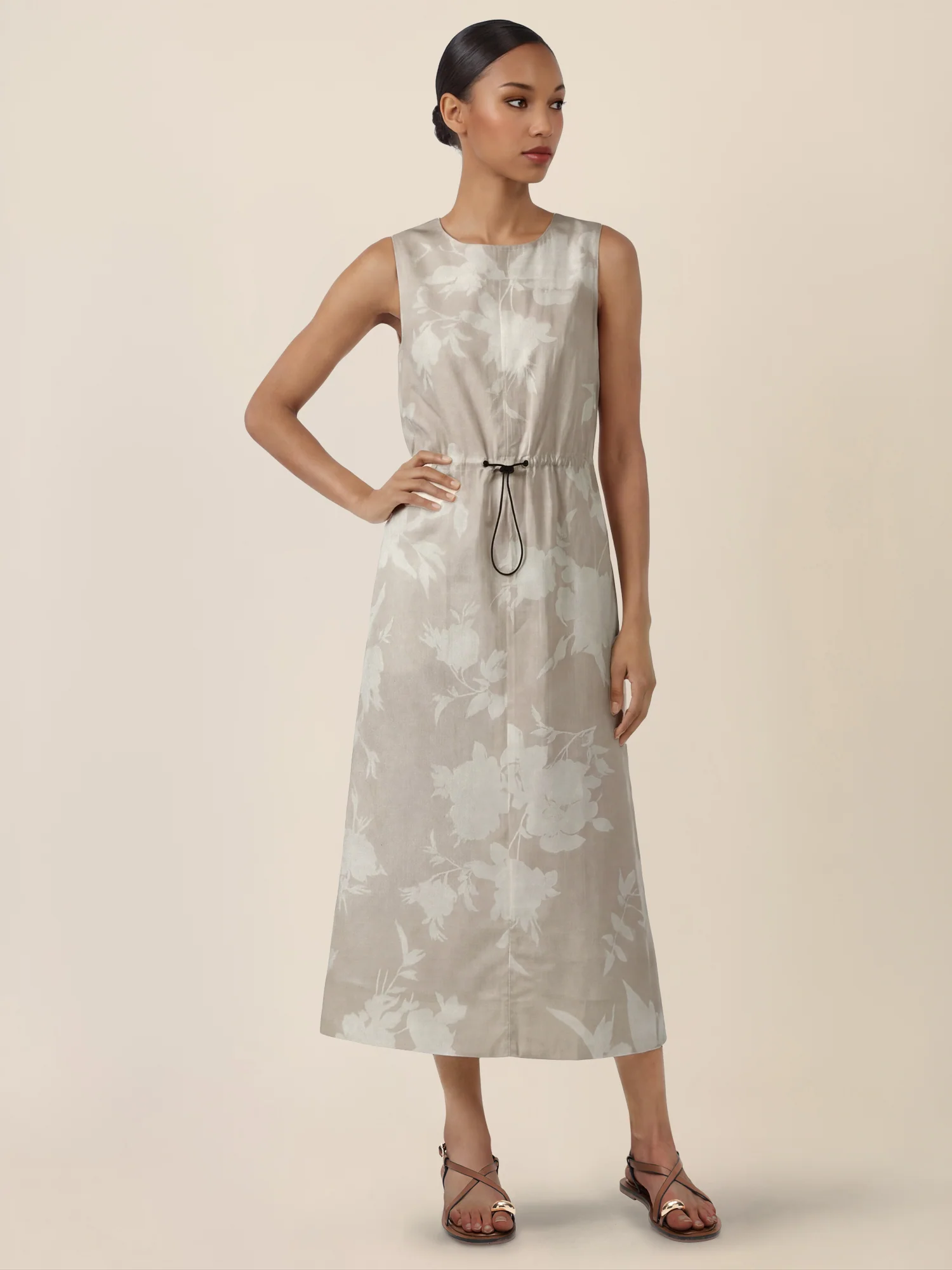 APART Ärmelloses Midikleid mit floralem Schimmer | beige-creme - Image 6